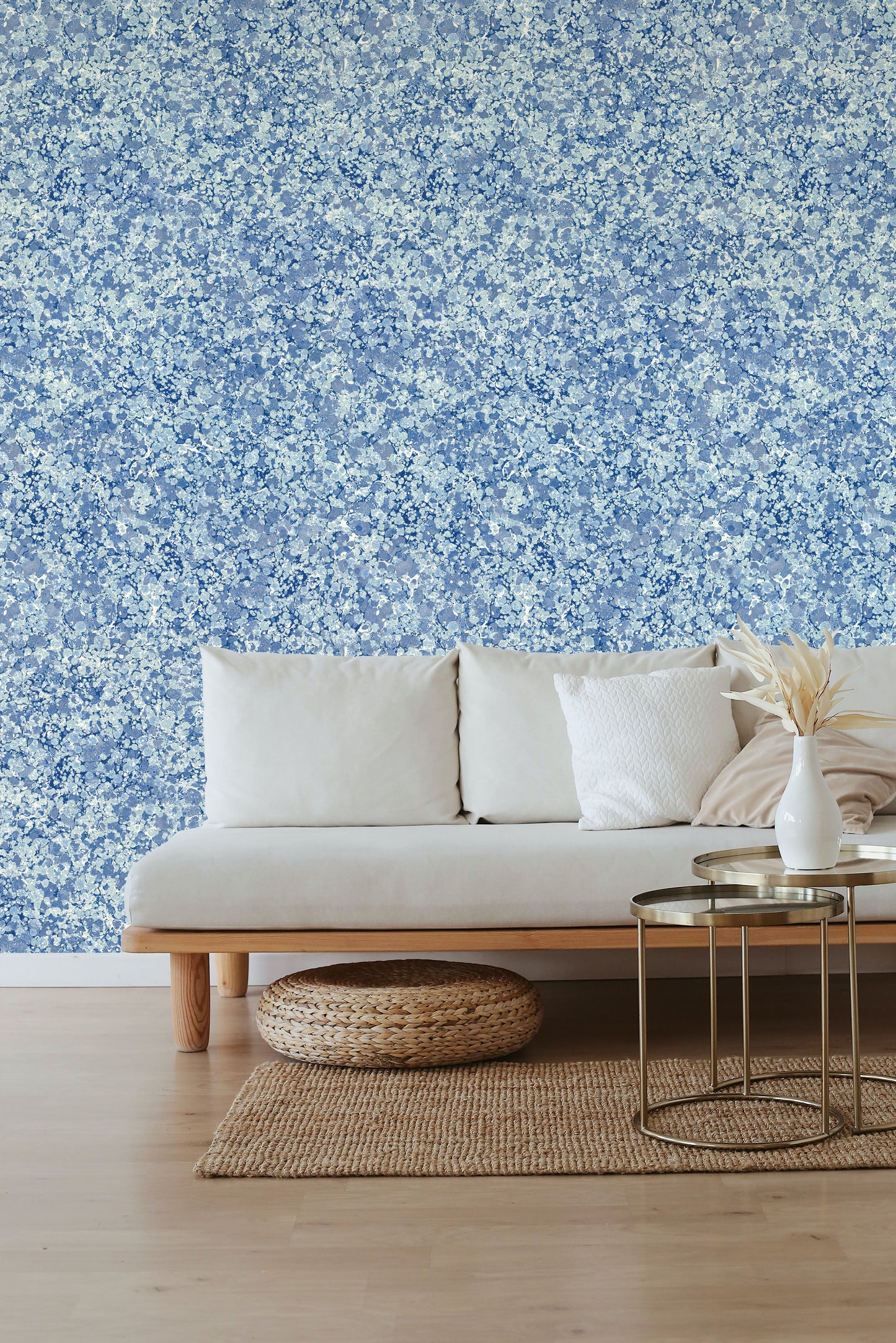 In Stock: Printed Wallpaper - 'Ditzy' Col: Blue Daze - Mica Coated Non-Woven