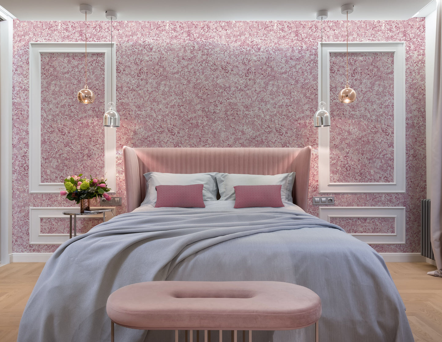 In Stock: Printed Wallpaper - 'Ditzy' Col: Eglantine- Mica Coated Non-Woven