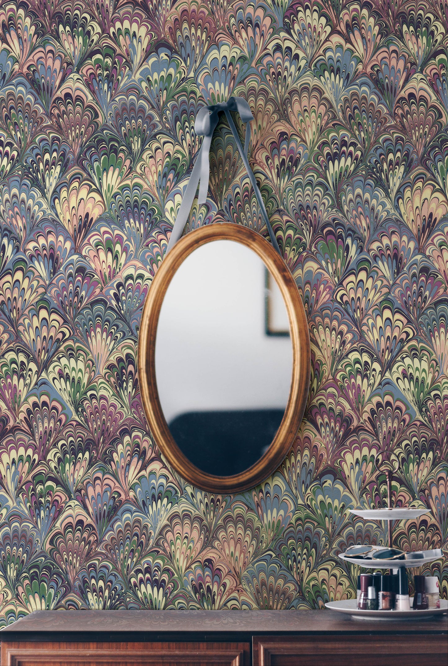 Marbled Wallpaper - 'Serpentine' Col: Summer- Mica Coated Non-Woven