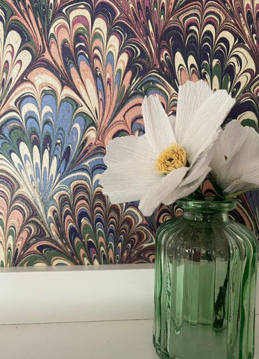 In Stock: Marbled Wallpaper - 'Serpentine' Col: Summer- Mica Coated Non-Woven