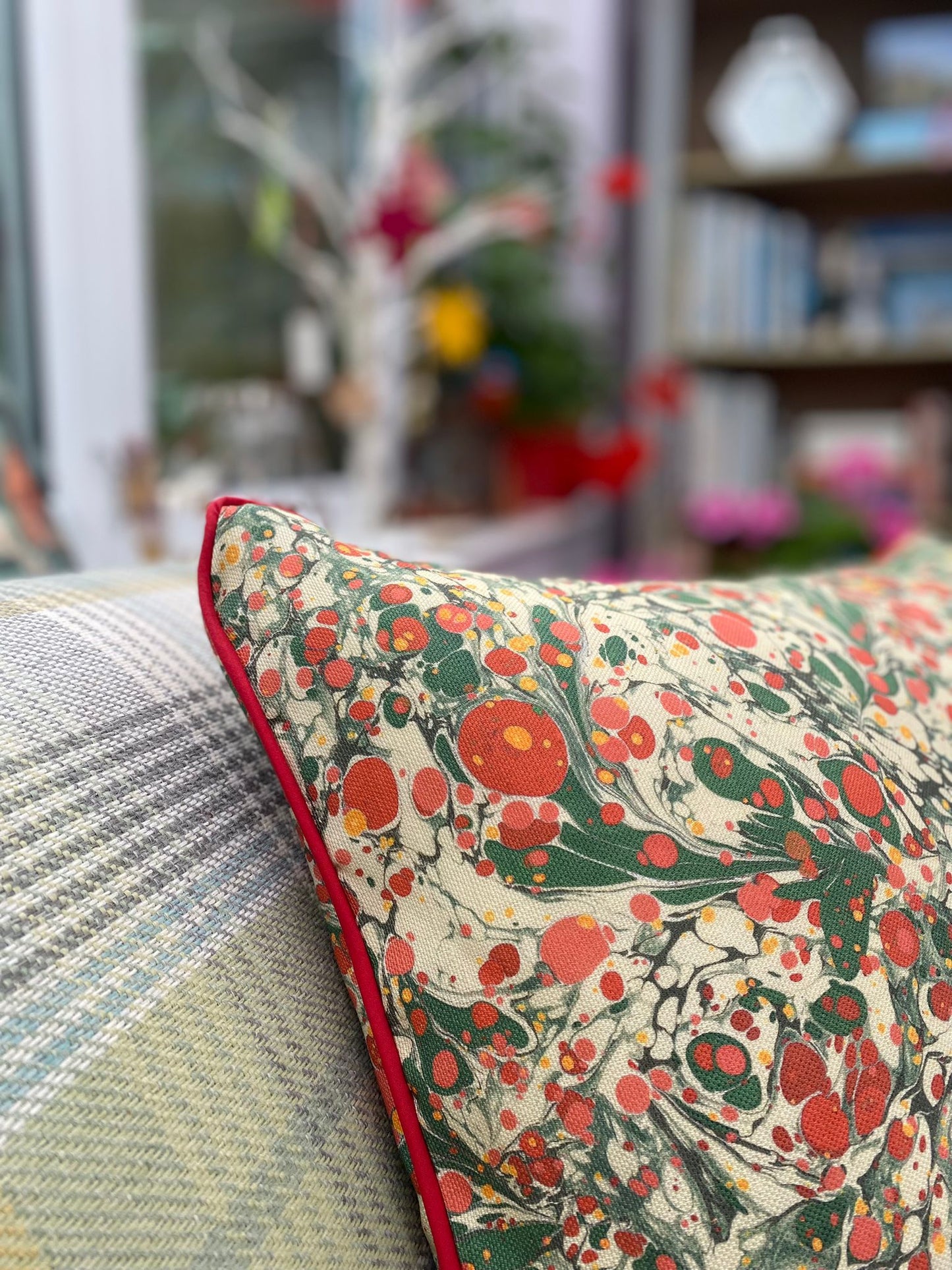 In Stock: Linen Marbled Cushion - Juniper Jewel