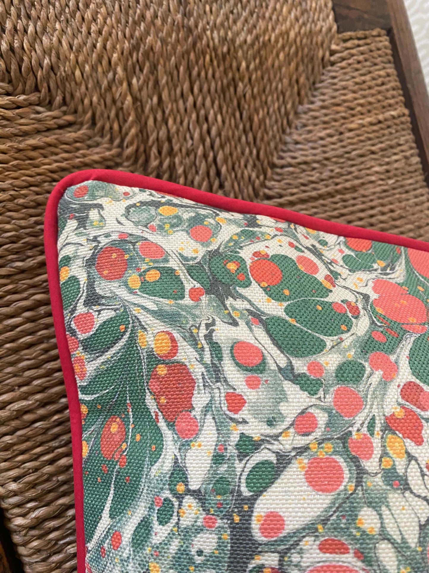 In Stock: Linen Marbled Cushion - Juniper Jewel