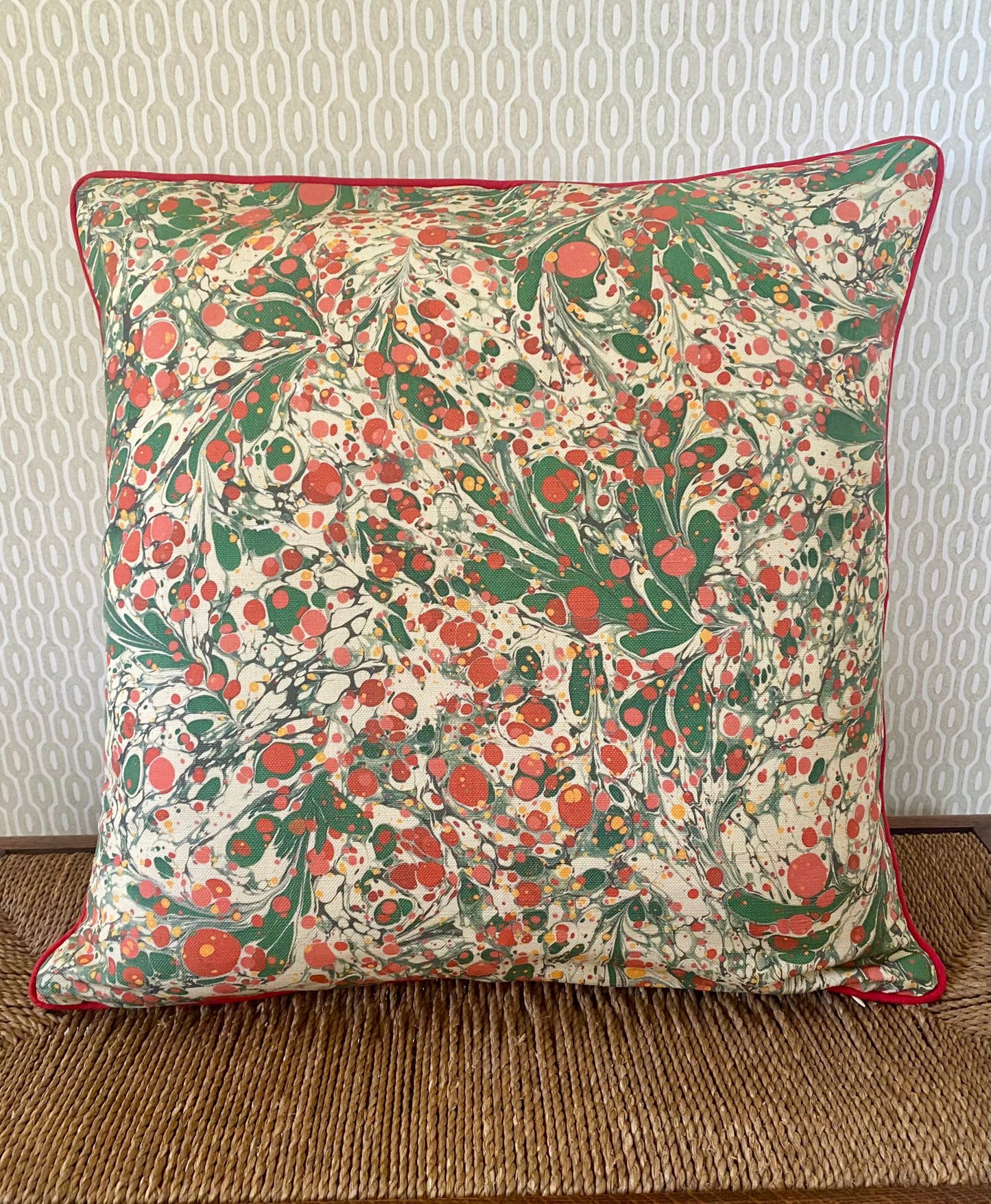 In Stock: Linen Marbled Cushion - Juniper Jewel