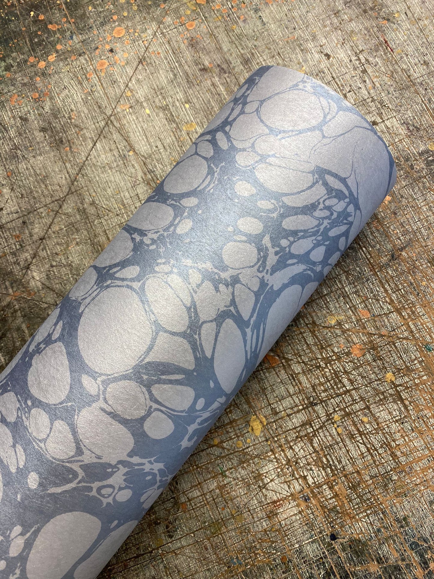 In Stock: Marbled Wallpaper - 'Moucheté' - Col: Sea Holly - Mica Coated Non-Woven