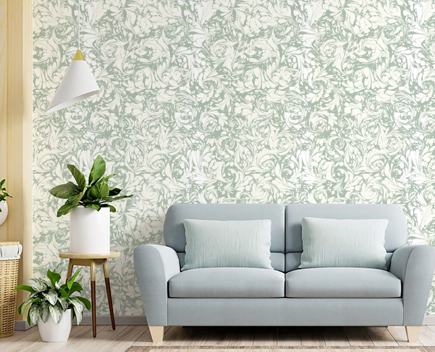 In Stock: Marbled Wallpaper - 'Flourish' Col: Willow - Eco Non-Woven