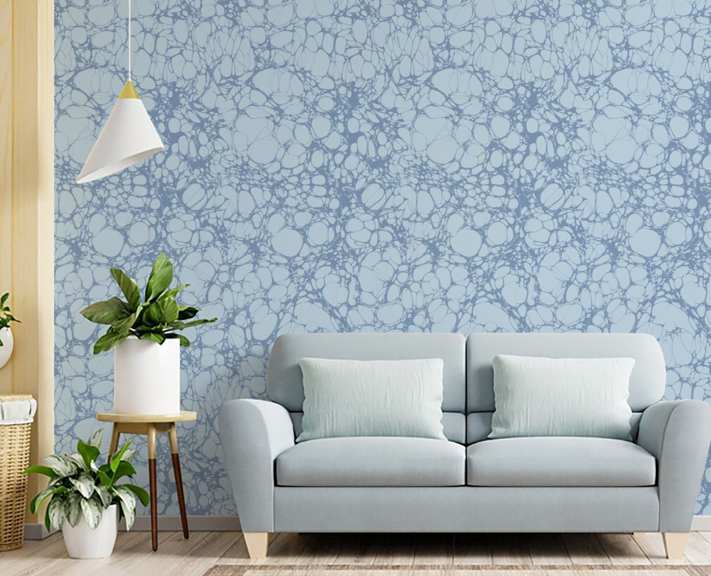 In Stock: Marbled Wallpaper - 'Moucheté' - Col: Sea Holly - Mica Coated Non-Woven