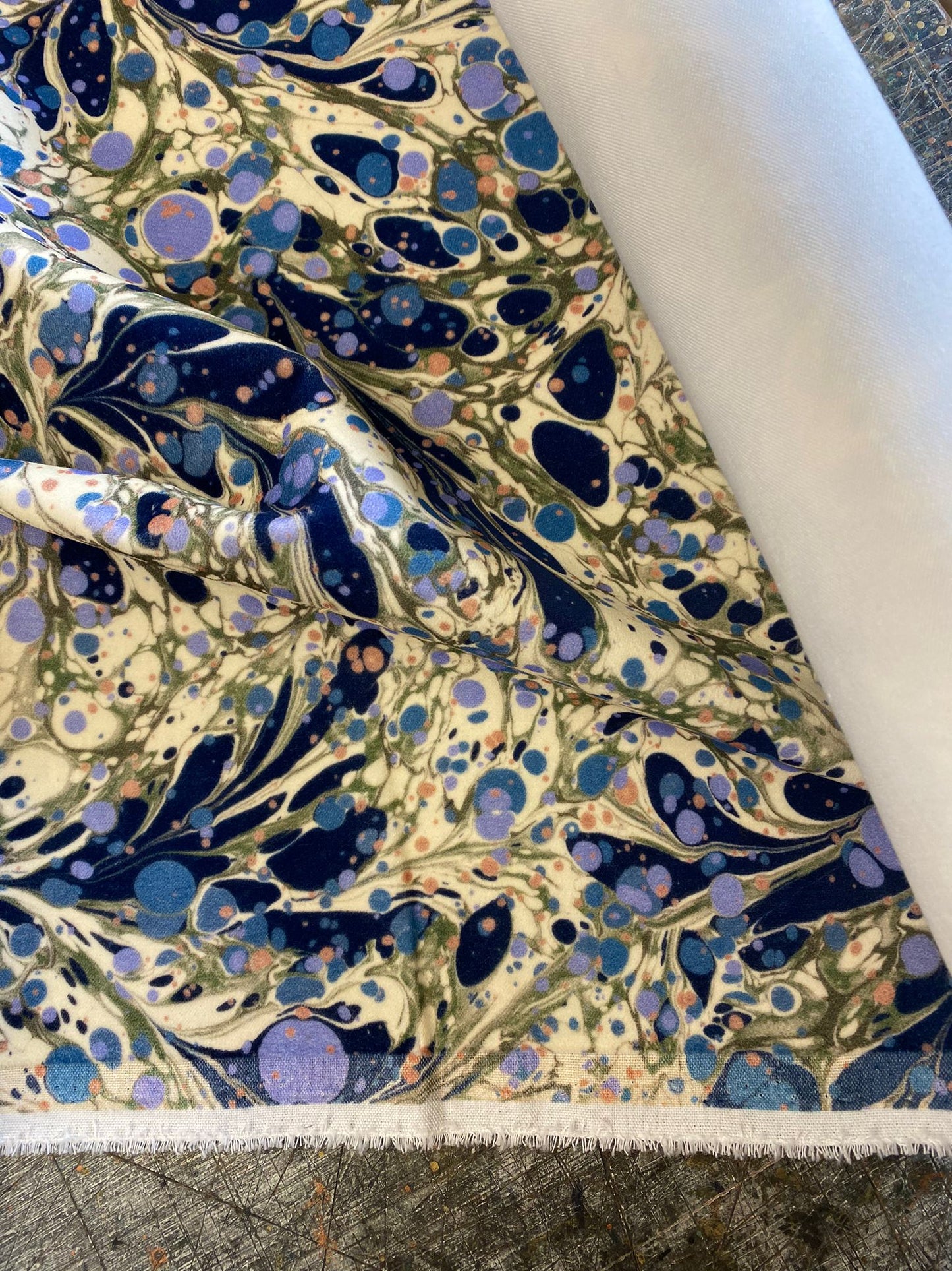 Marbled Fabric - 'Juniper' Col: Blue Anise - Cotton Velvet