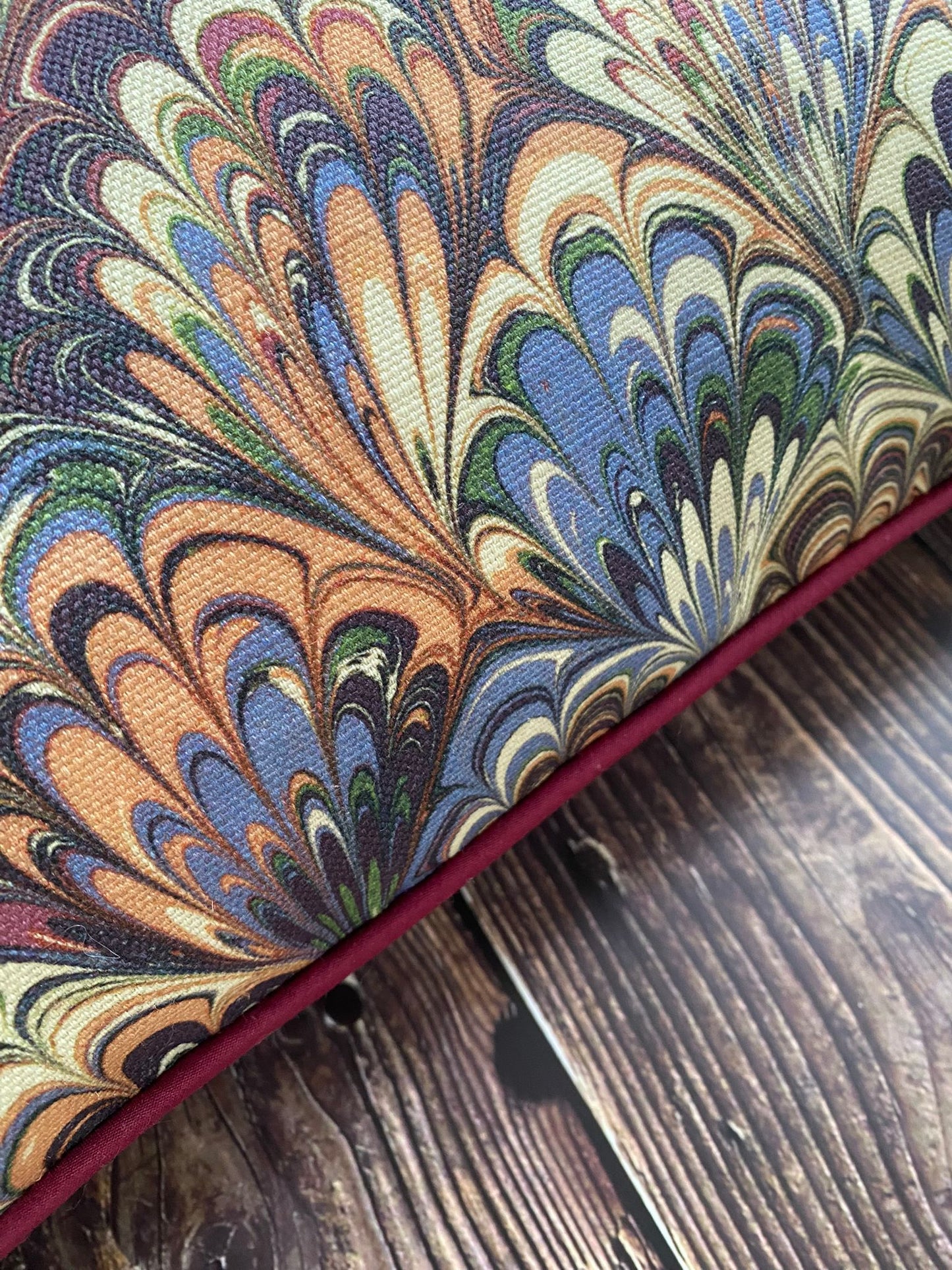 In Stock: Marbled Linen Cushion - Serpentine Summer & Ditzy Blue Daze