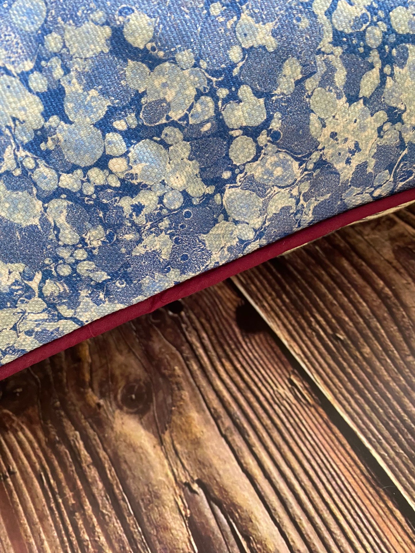 In Stock: Marbled Linen Cushion - Serpentine Summer & Ditzy Blue Daze