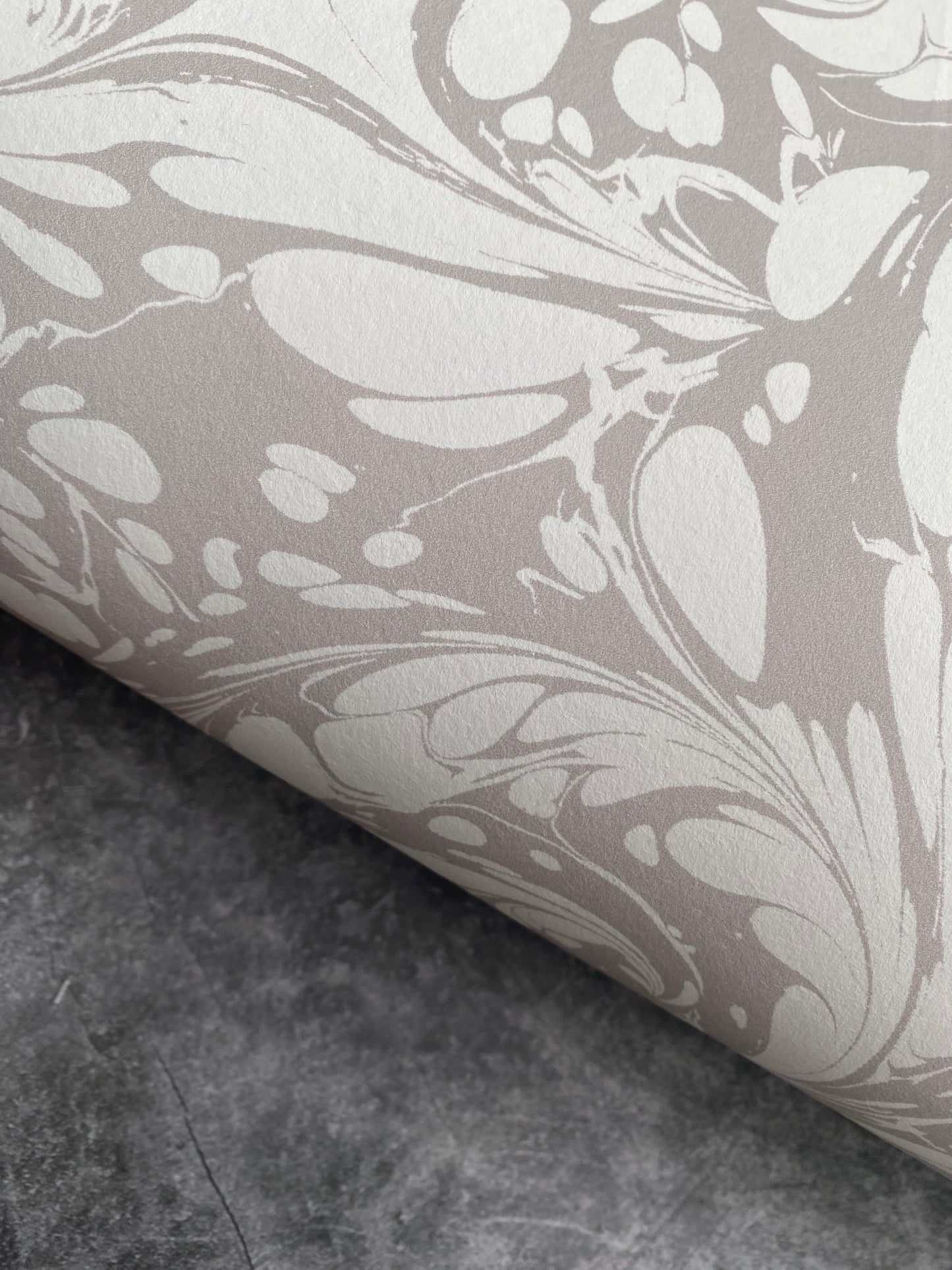 In Stock: Marbled Wallpaper - 'Flourish' Col: Silver Ghost - Eco Non-Woven