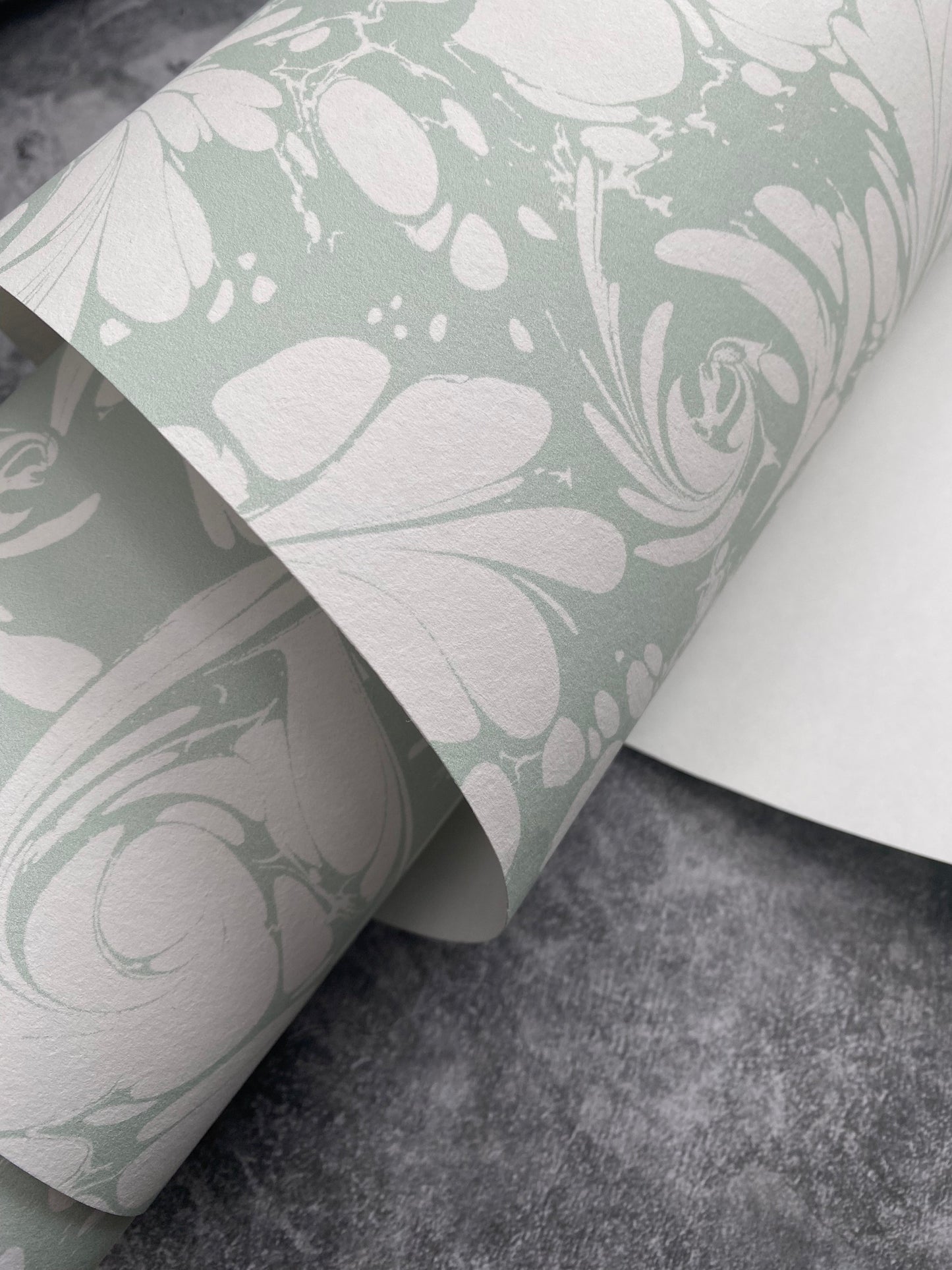 In Stock: Marbled Wallpaper - 'Flourish' Col: Willow - Eco Non-Woven