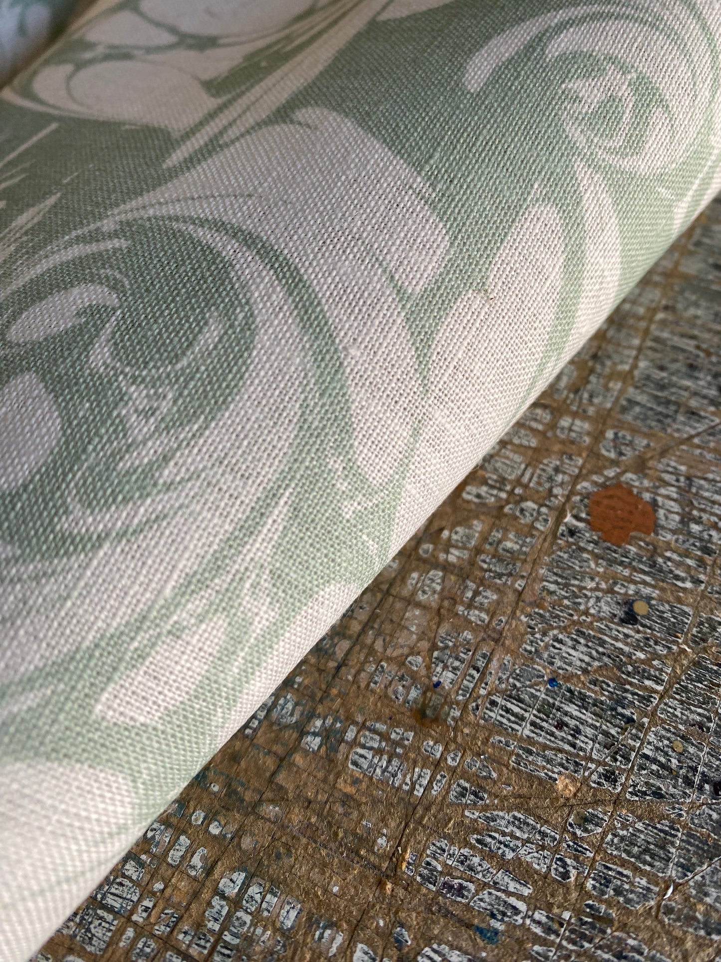 Marbled Fabric - 'Flourish' Col: Willow - 100% Fine Linen