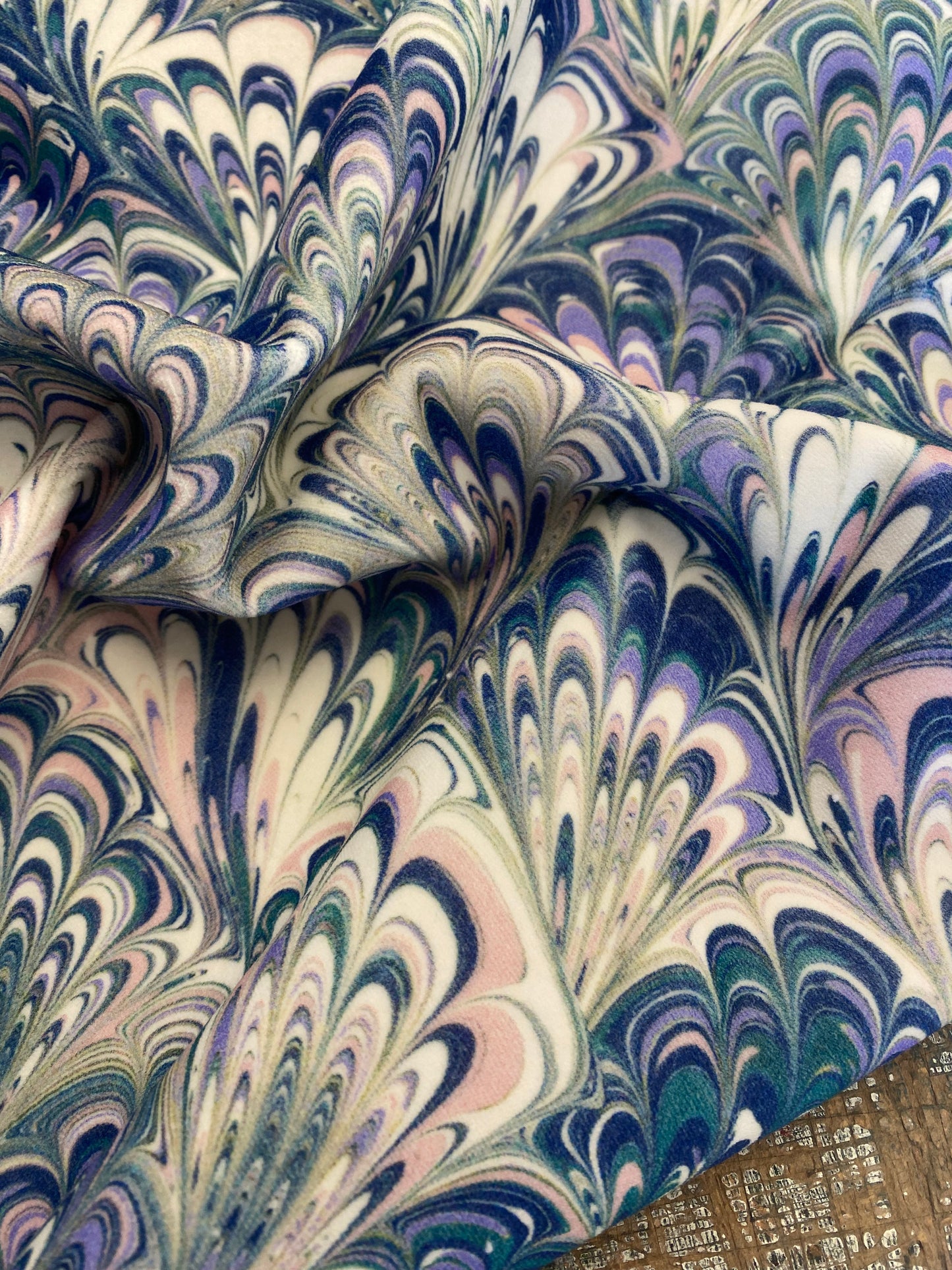 Marbled Fabric - 'Serpentine' Col: Spring - Cotton Velvet