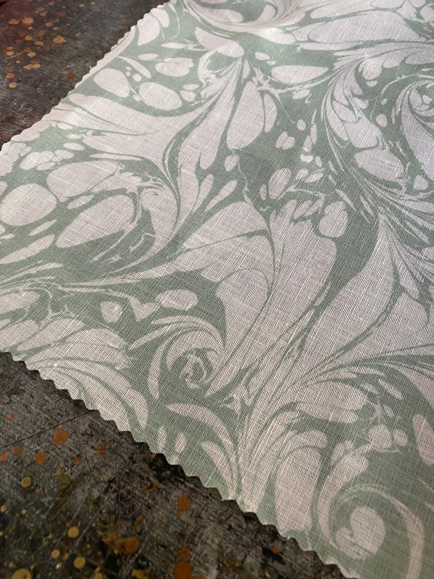 Custom Marbled Fabric - 'Flourish' - Linen / Velvet / Wool