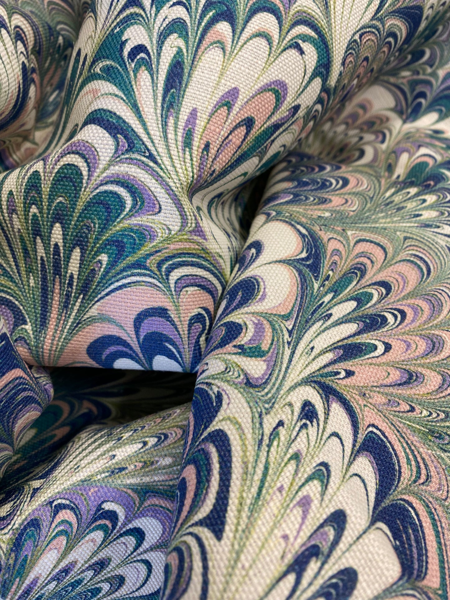 Marbled Fabric - 'Serpentine' Col: Spring - Linen / Cotton Union