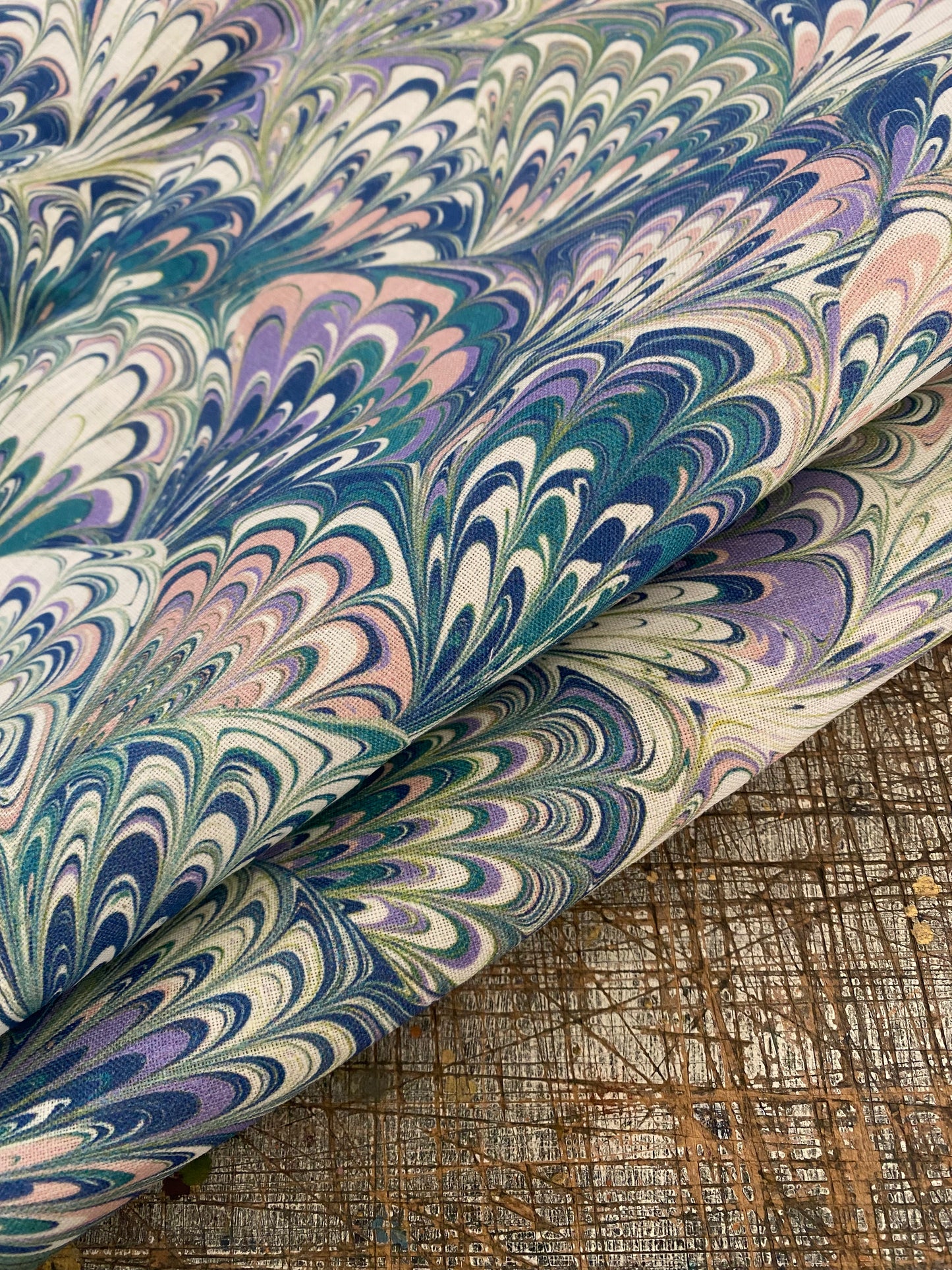 Marbled Fabric - 'Serpentine' Col: Spring - 100% Fine Linen
