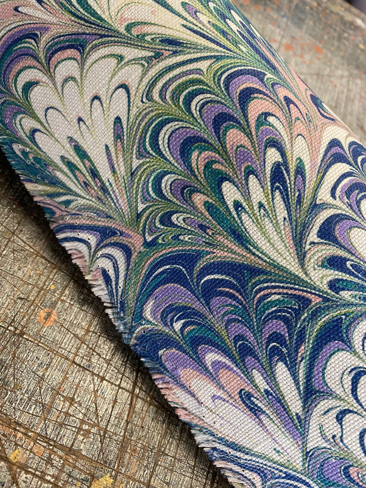 Marbled Fabric - 'Serpentine' Col: Spring - Linen / Cotton Union