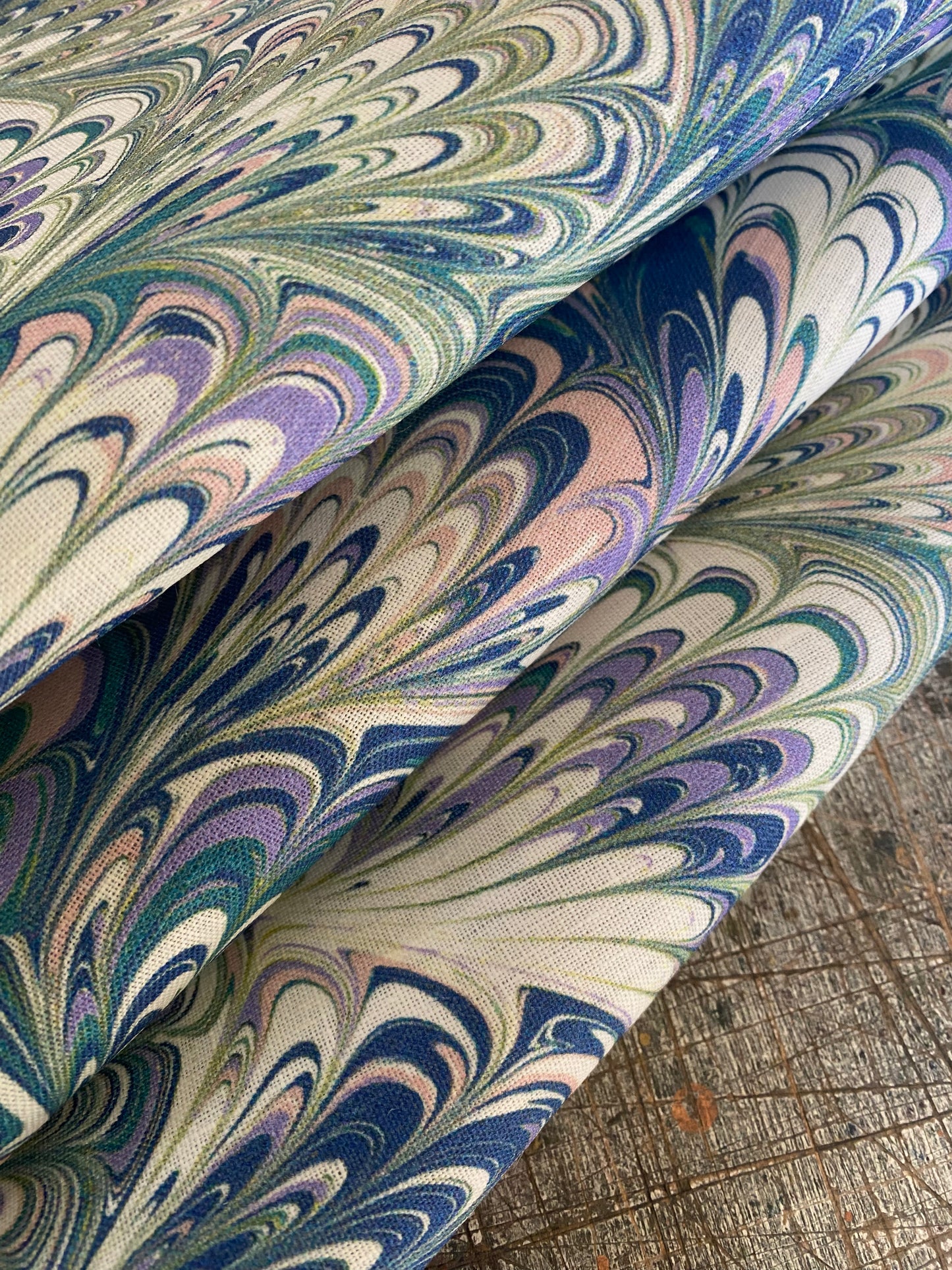 Marbled Fabric - 'Serpentine' Col: Spring - 100% Fine Linen