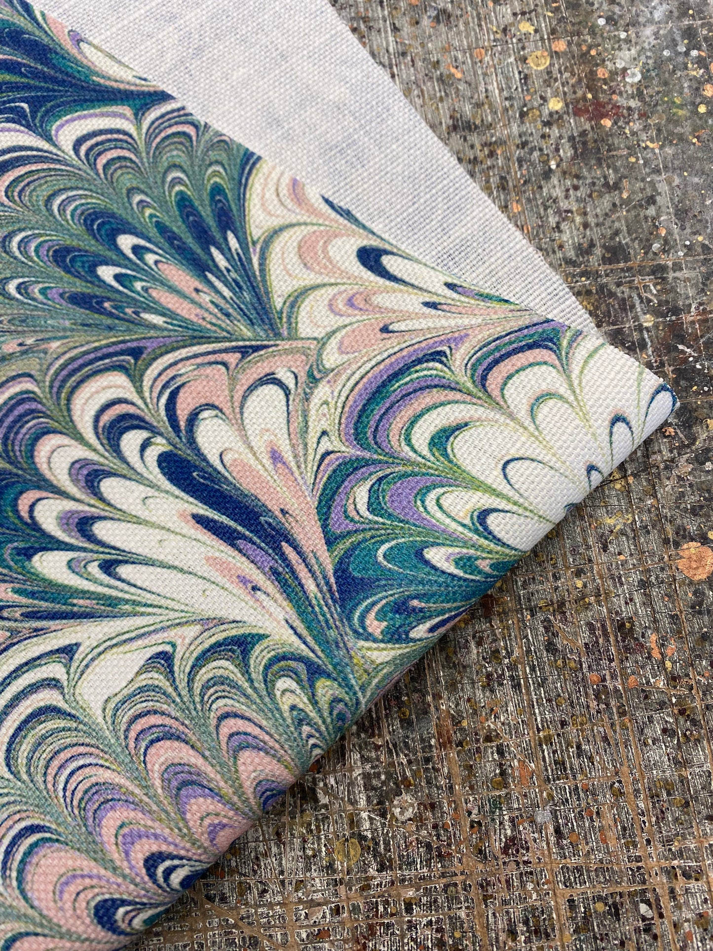 Marbled Fabric - 'Serpentine' Col: Spring - Linen / Cotton Union