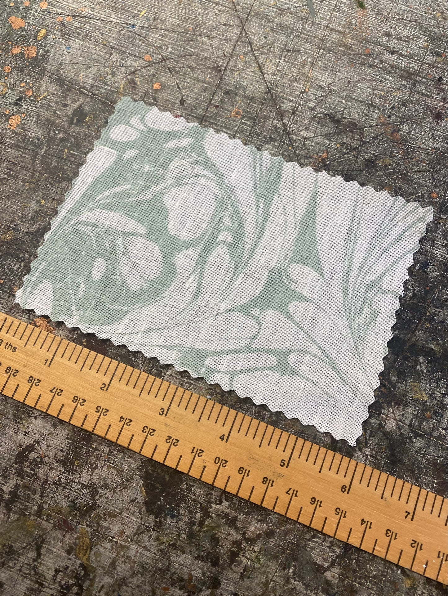 Marbled Fabric - 'Flourish' Col: Willow - 100% Fine Linen