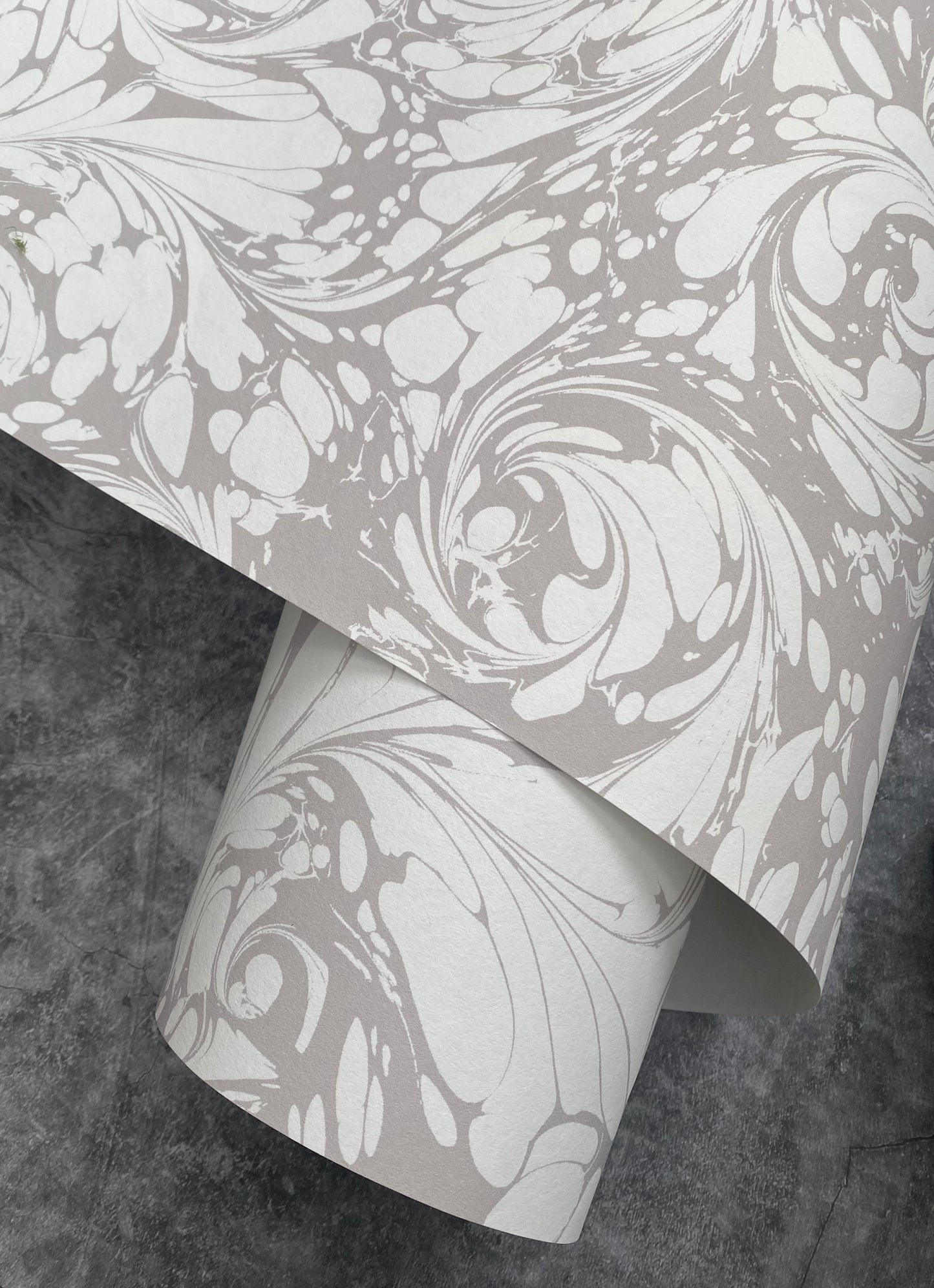 In Stock: Marbled Wallpaper - 'Flourish' Col: Silver Ghost - Eco Non-Woven
