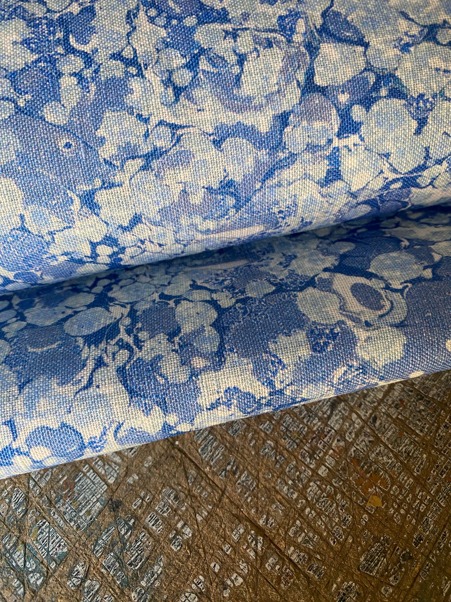 Marbled Fabric - 'Ditzy' Col: Blue Daze - 100% Fine Linen