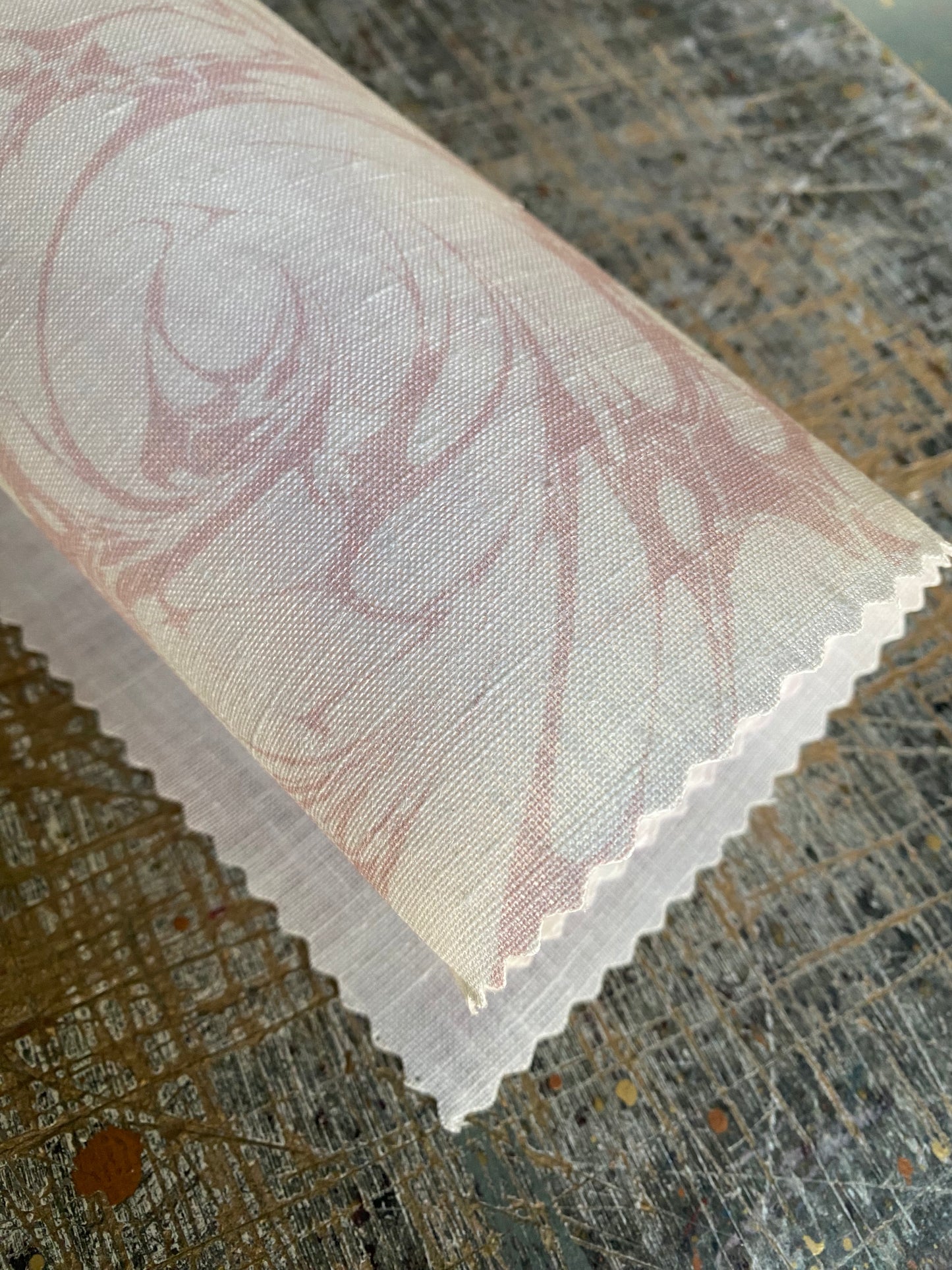 Marbled Fabric - 'Flourish' Col: Candytuft - 100% Fine Linen