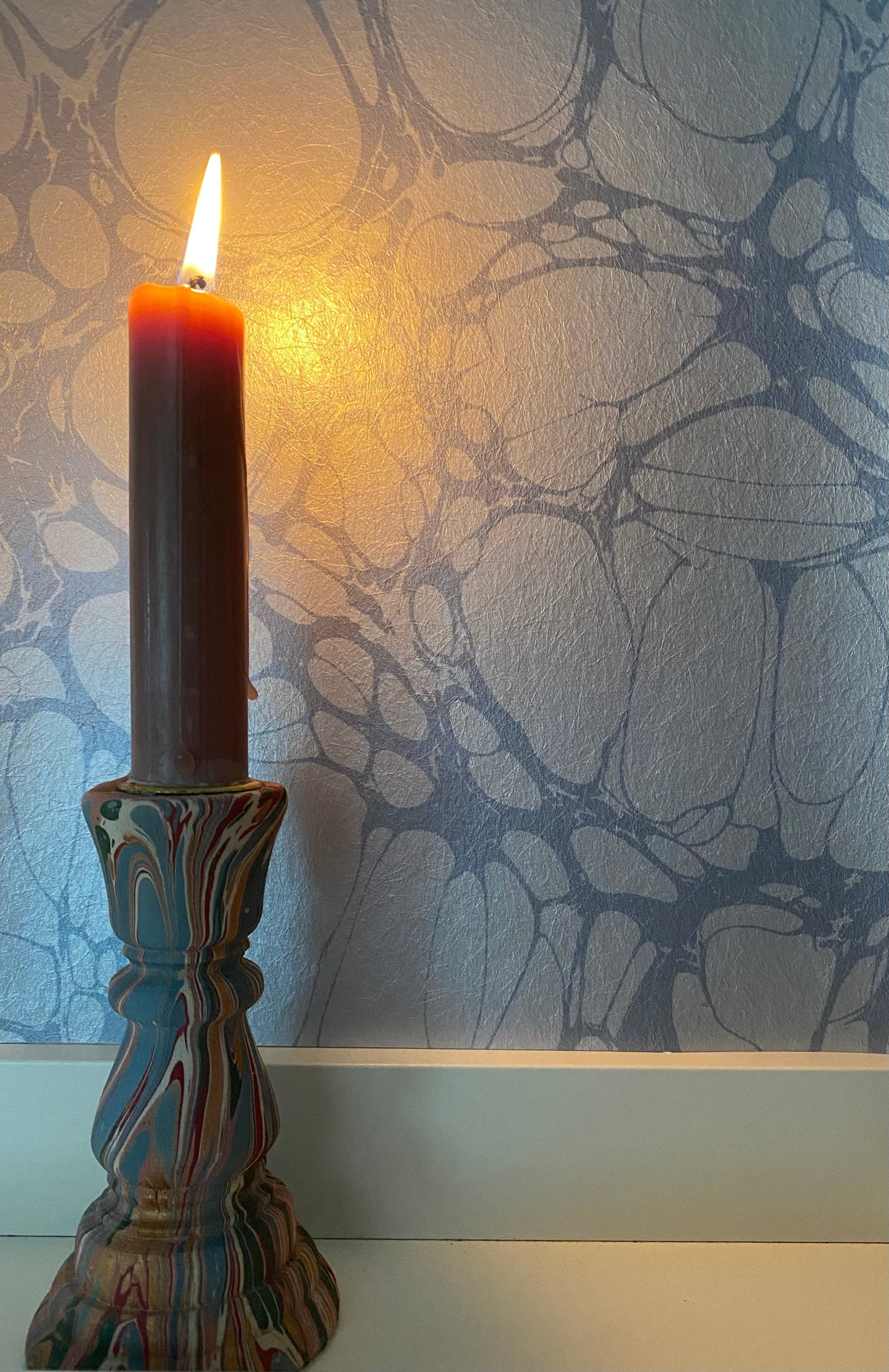 In Stock: Marbled Wallpaper - 'Moucheté' - Col: Sea Holly - Mica Coated Non-Woven