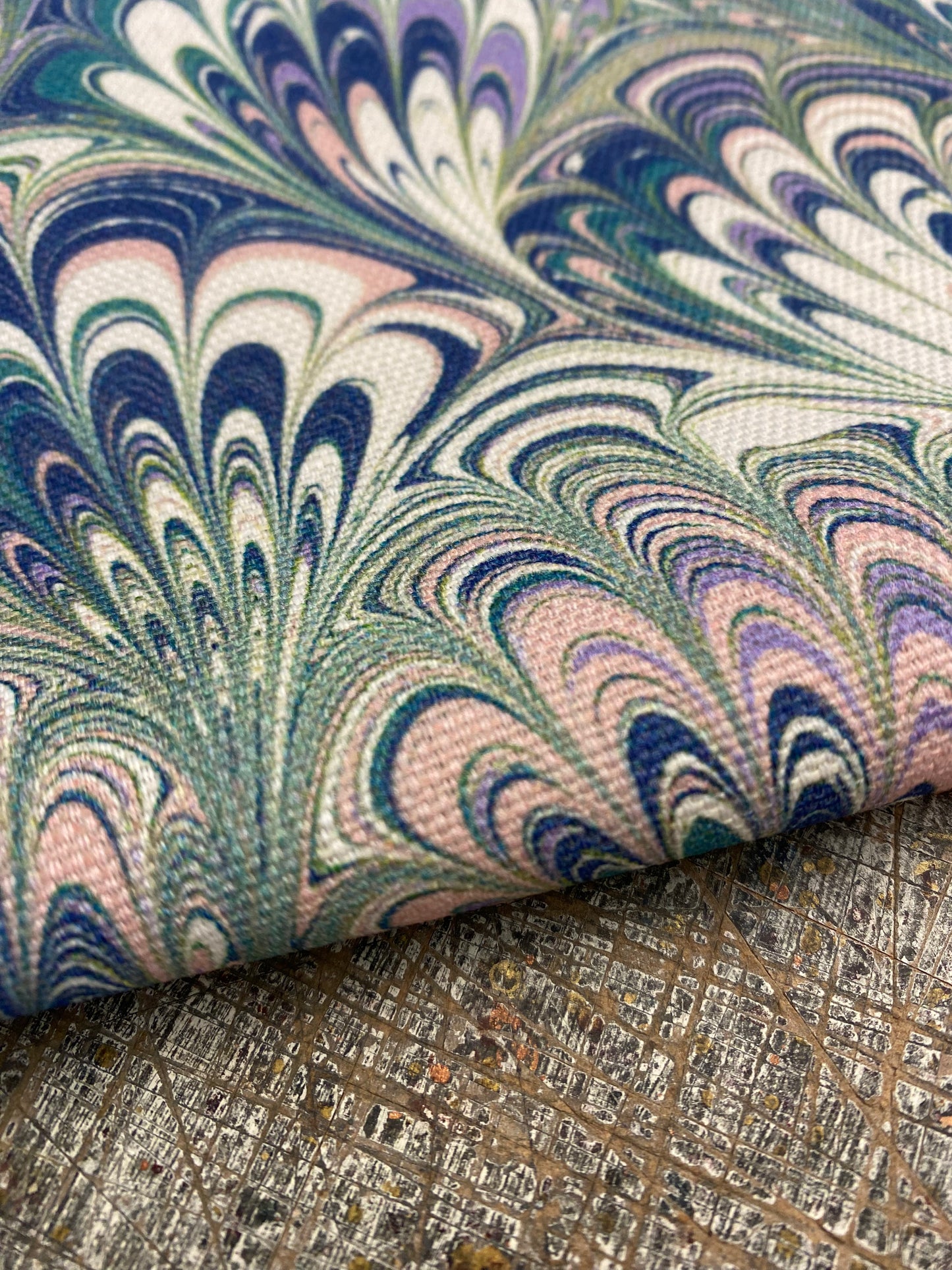 Marbled Fabric - 'Serpentine' Col: Spring - Linen / Cotton Union
