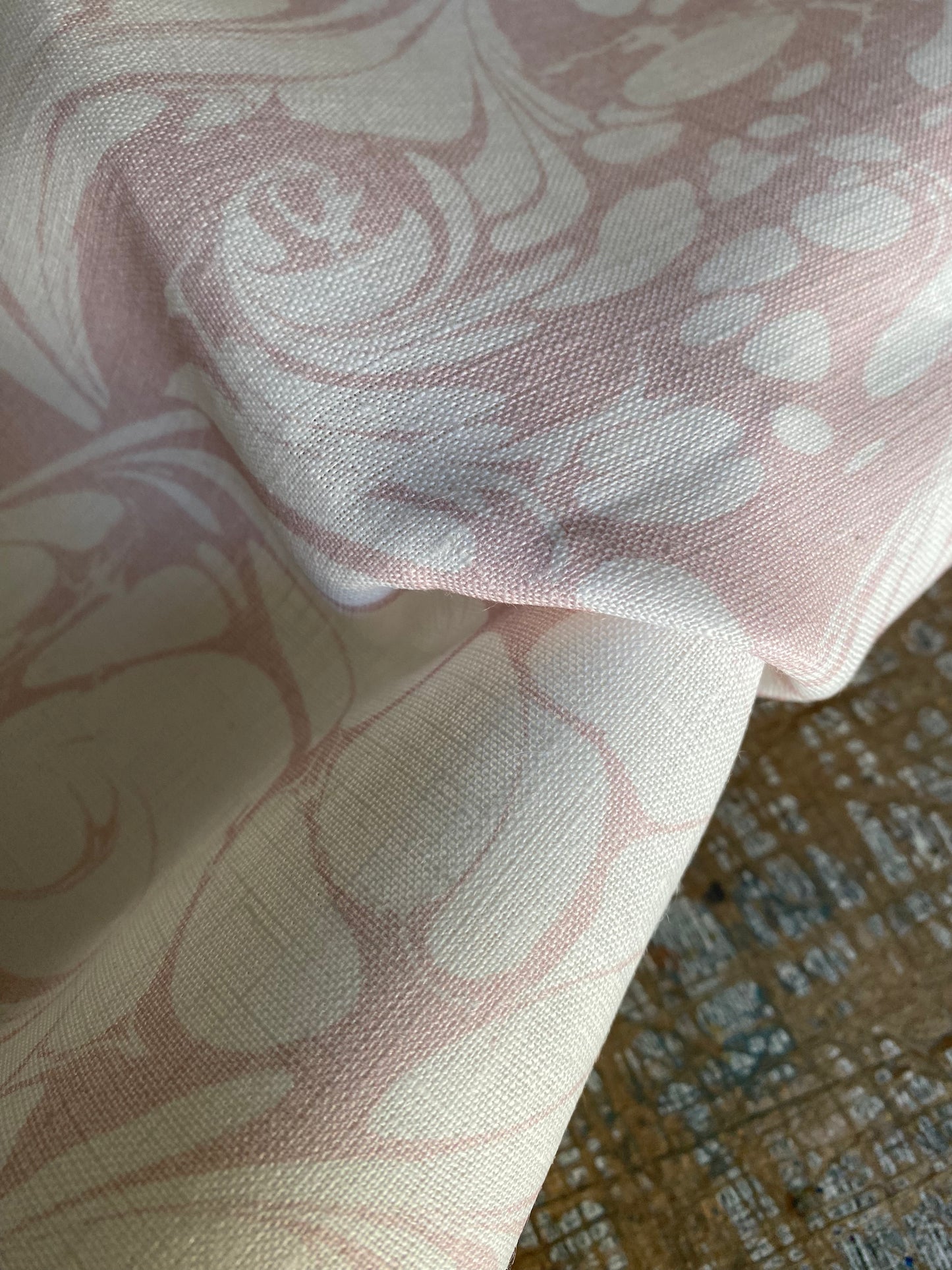 Marbled Fabric - 'Flourish' Col: Candytuft - 100% Fine Linen