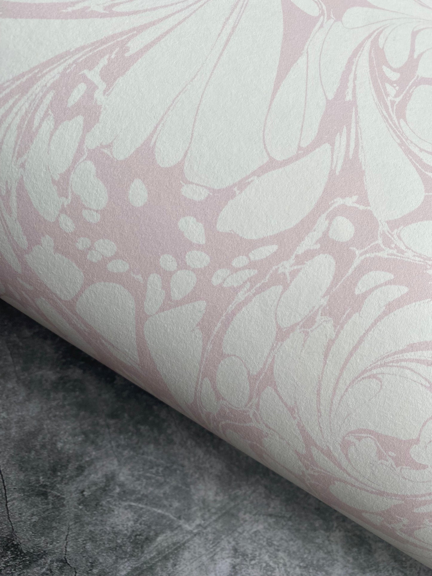 In Stock: Marbled Wallpaper - 'Flourish' Col: Candytuft - Eco Non-Woven