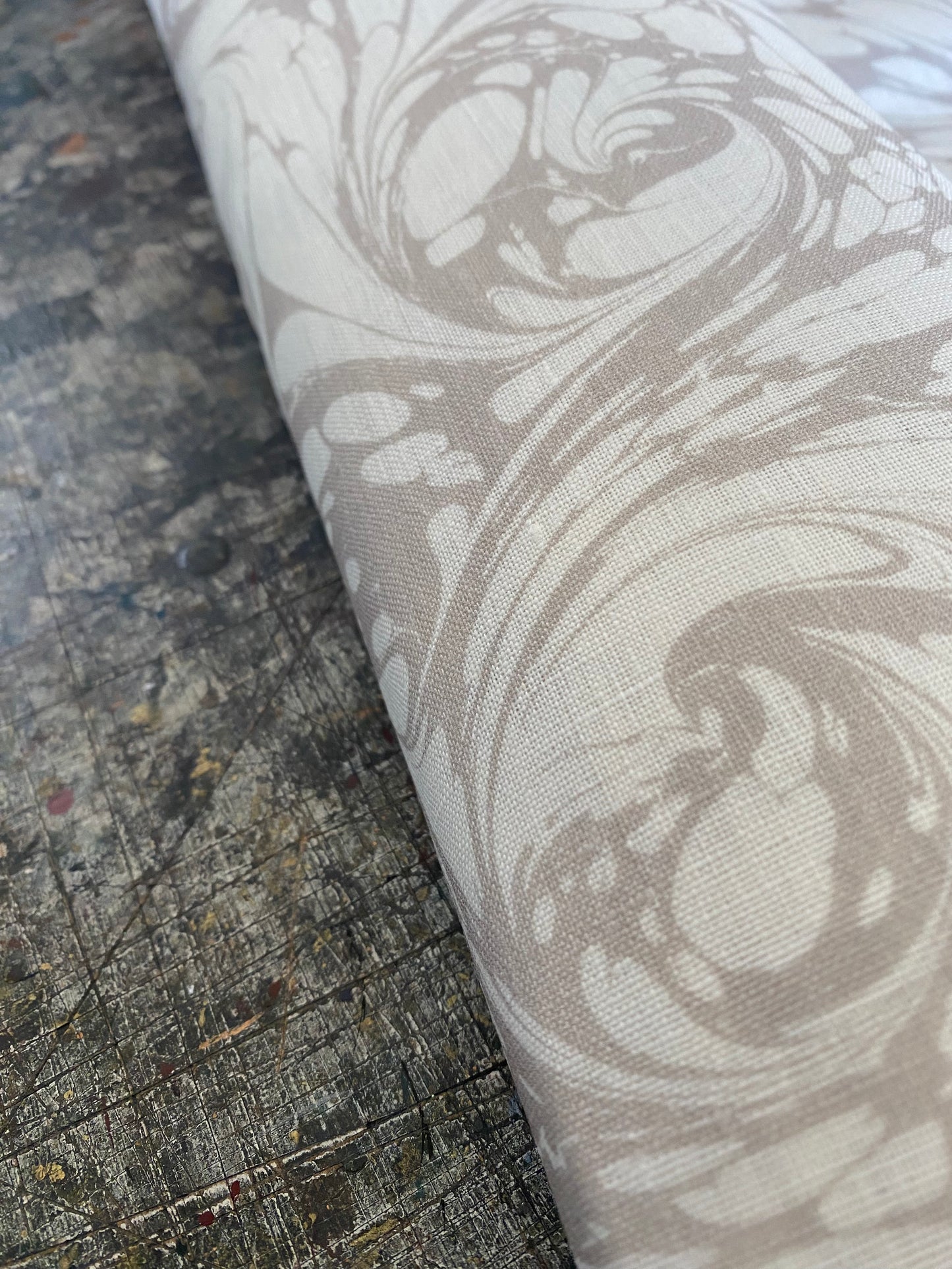 Marbled Fabric - 'Flourish' Col: Silver Ghost - 100% Fine Linen