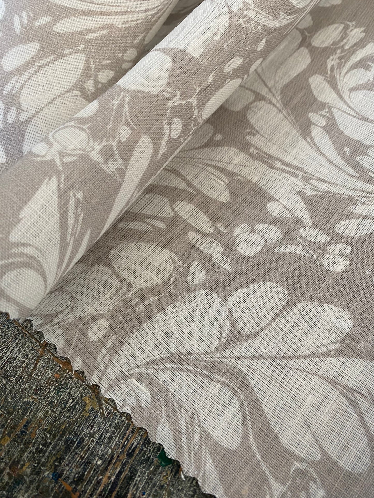 Custom Marbled Fabric - 'Flourish' - Linen / Velvet / Wool