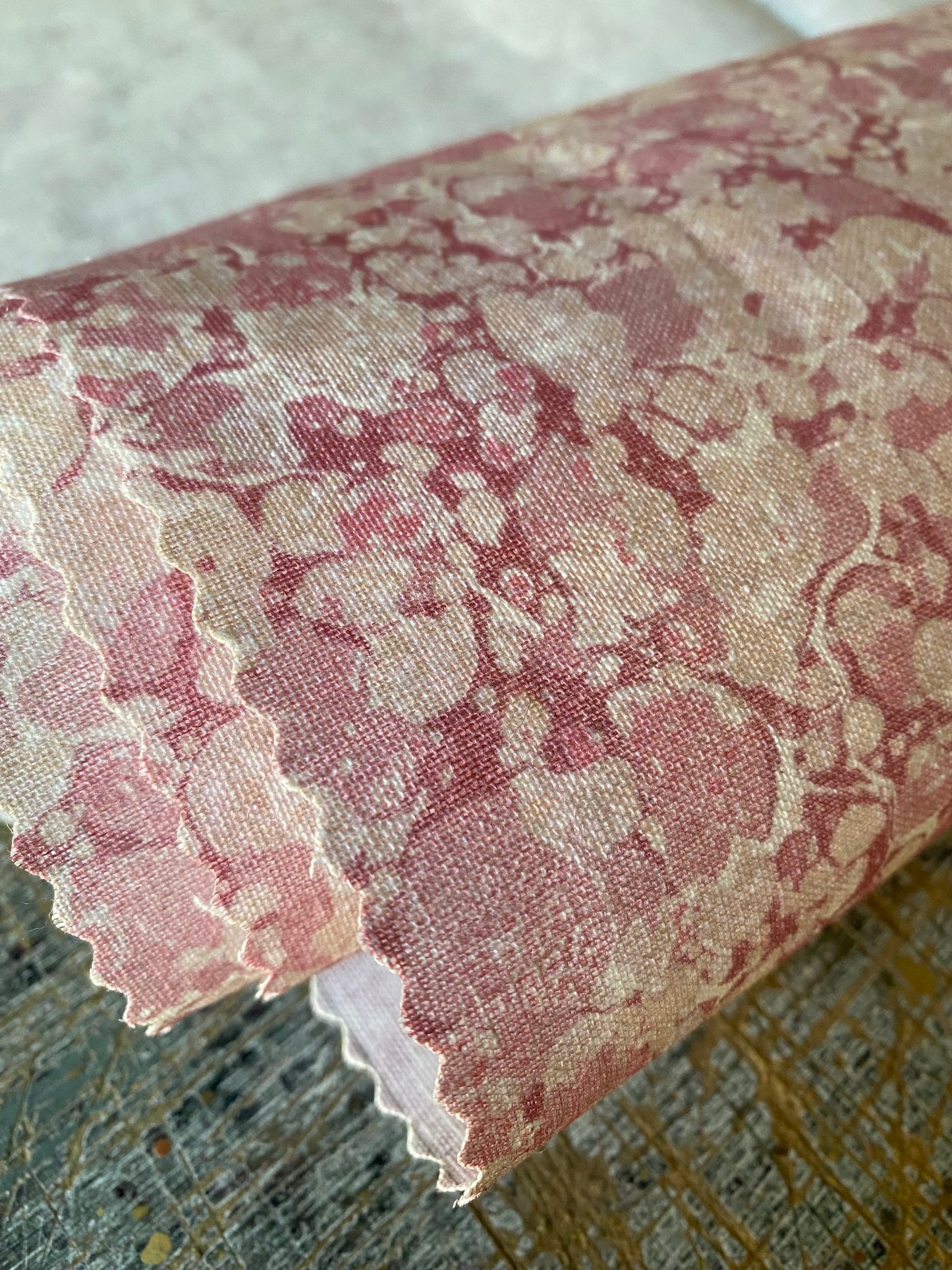 Marbled Fabric - 'Ditzy' Col: Eglantine - 100% Fine Linen