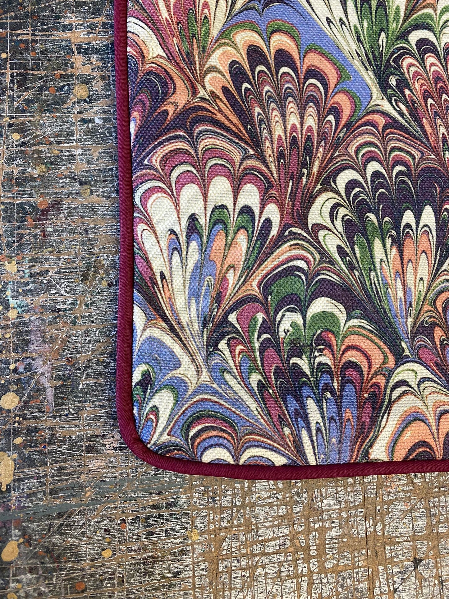 In Stock: Marbled Linen Cushion - Serpentine Summer & Ditzy Blue Daze
