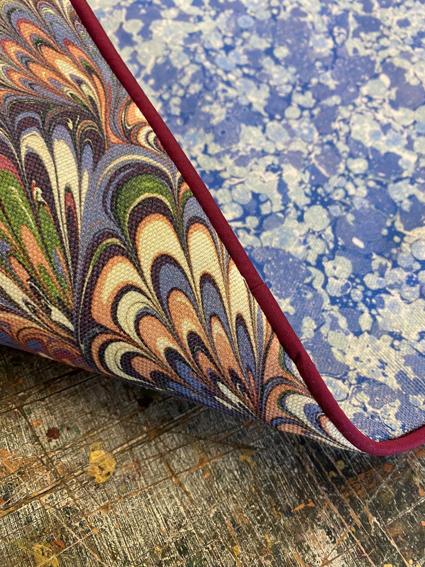 In Stock: Marbled Linen Cushion - Serpentine Summer & Ditzy Blue Daze