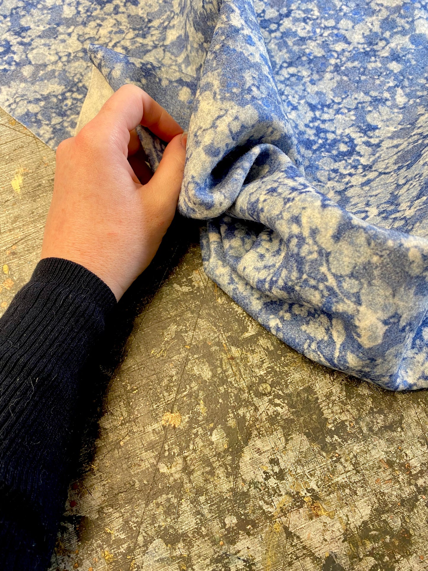 Printed Marbled Wool Fabric - 'Ditzy' Col: Blue Daze - 100% Wool