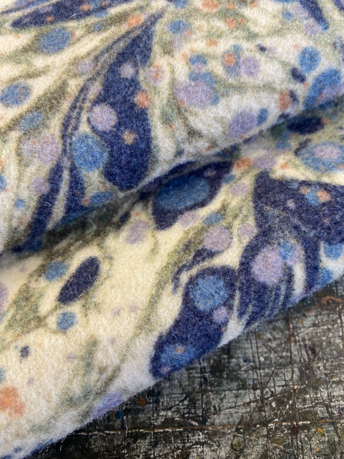 Printed Marbled Wool Fabric - 'Juniper' Col: Blue Anise - 100% Wool