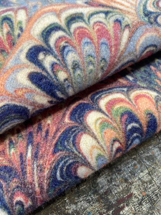 Printed Marbled Wool Fabric - 'Serpentine' Col: Summer - Wool Mix
