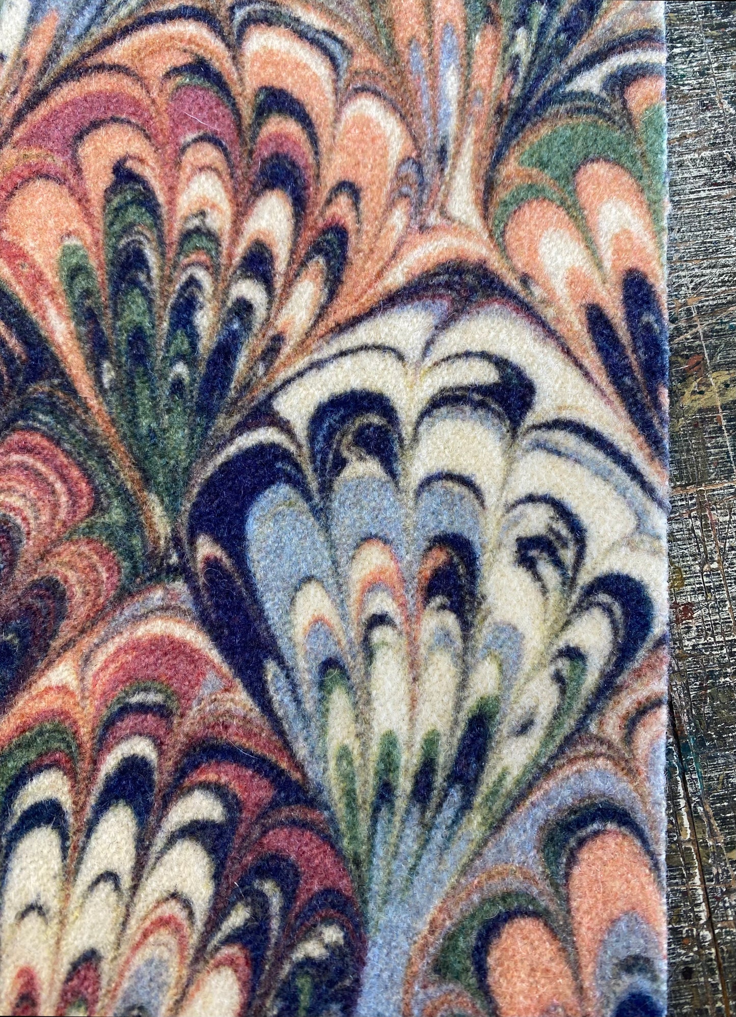 Printed Marbled Wool Fabric - 'Serpentine' Col: Summer - Wool Mix