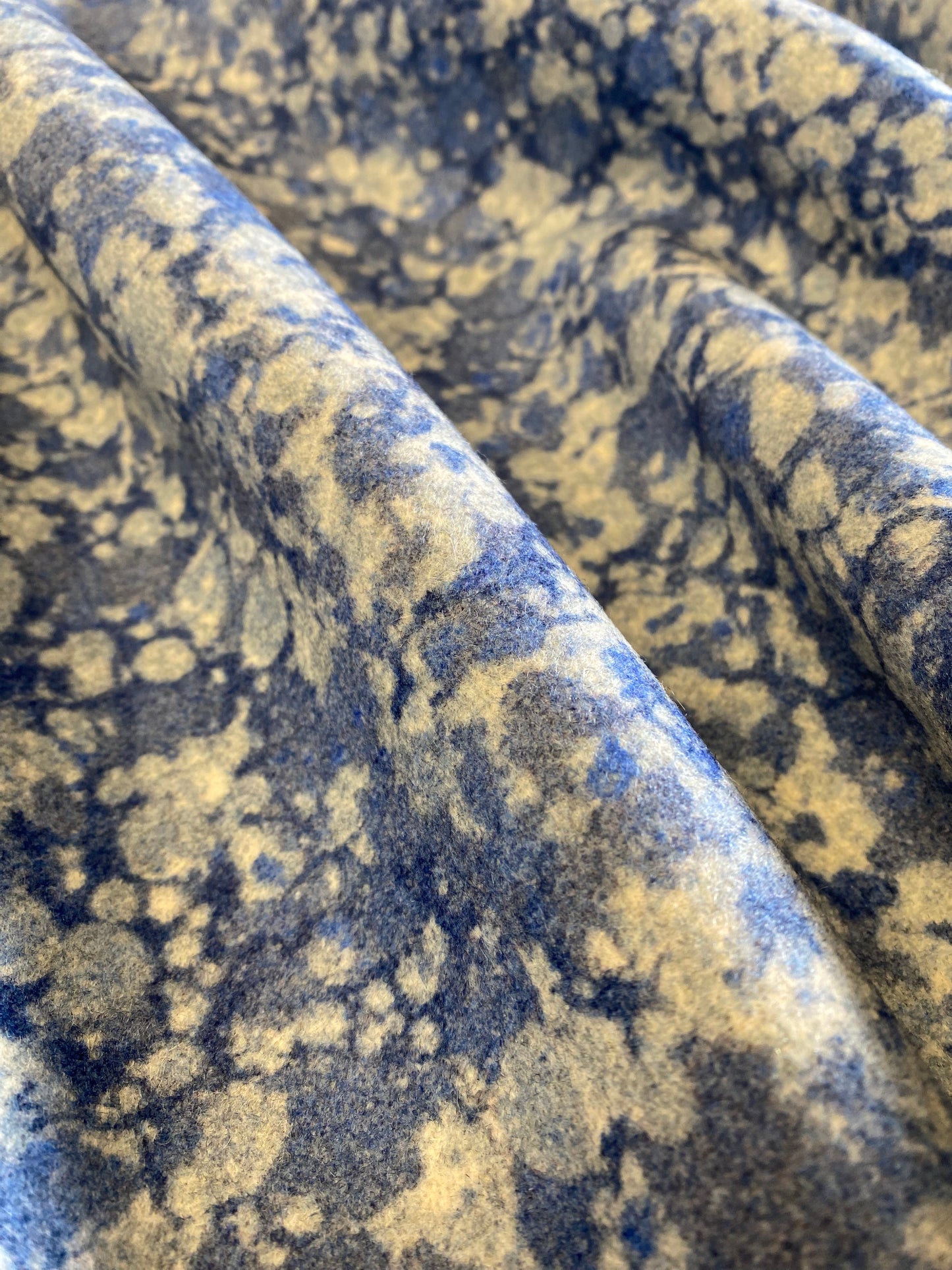 Printed Marbled Wool Fabric - 'Ditzy' Col: Blue Daze - 100% Wool