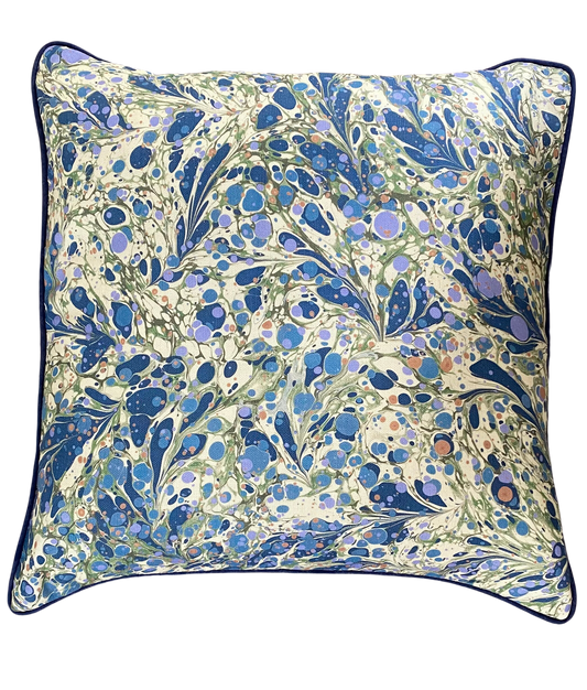 In Stock: House of Amitié Linen Cushion - Juniper Blue Anise & Ditzy Aloma