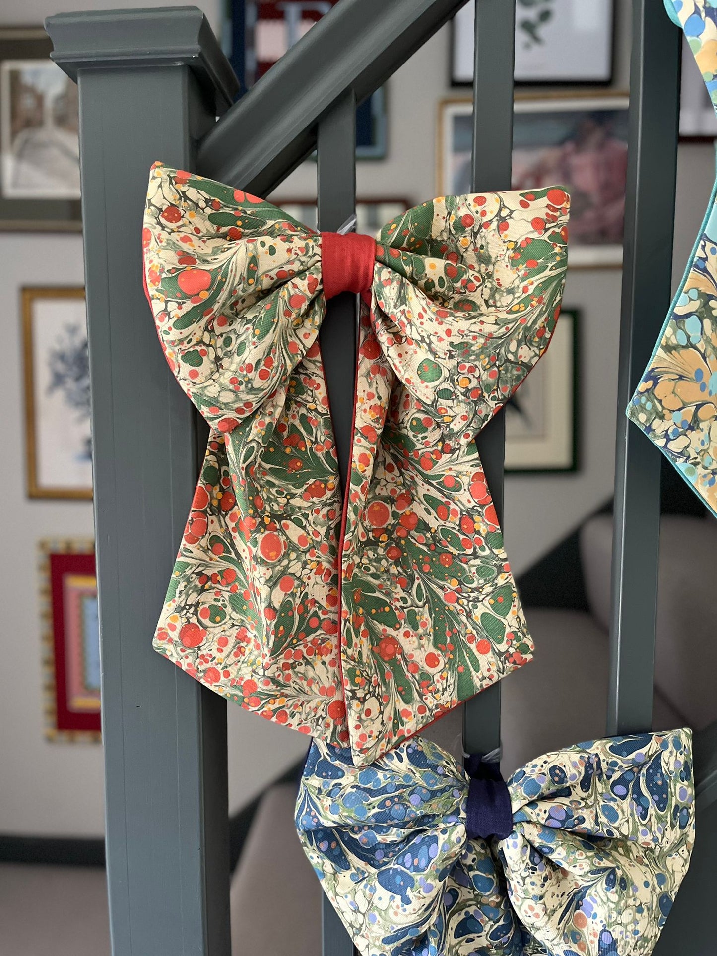 Linen Statement Marbled Bow - Juniper 'Jewel'