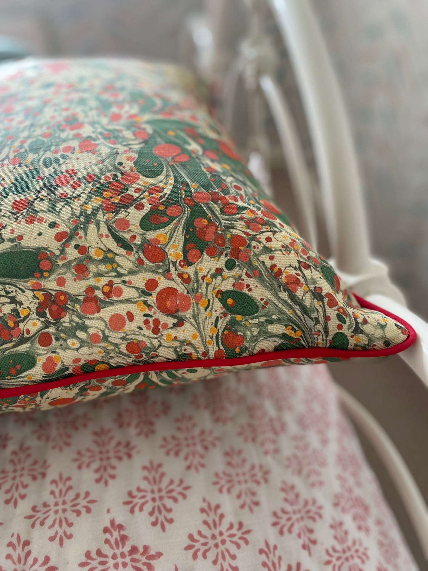 Linen Marbled Cushion - Juniper Jewel