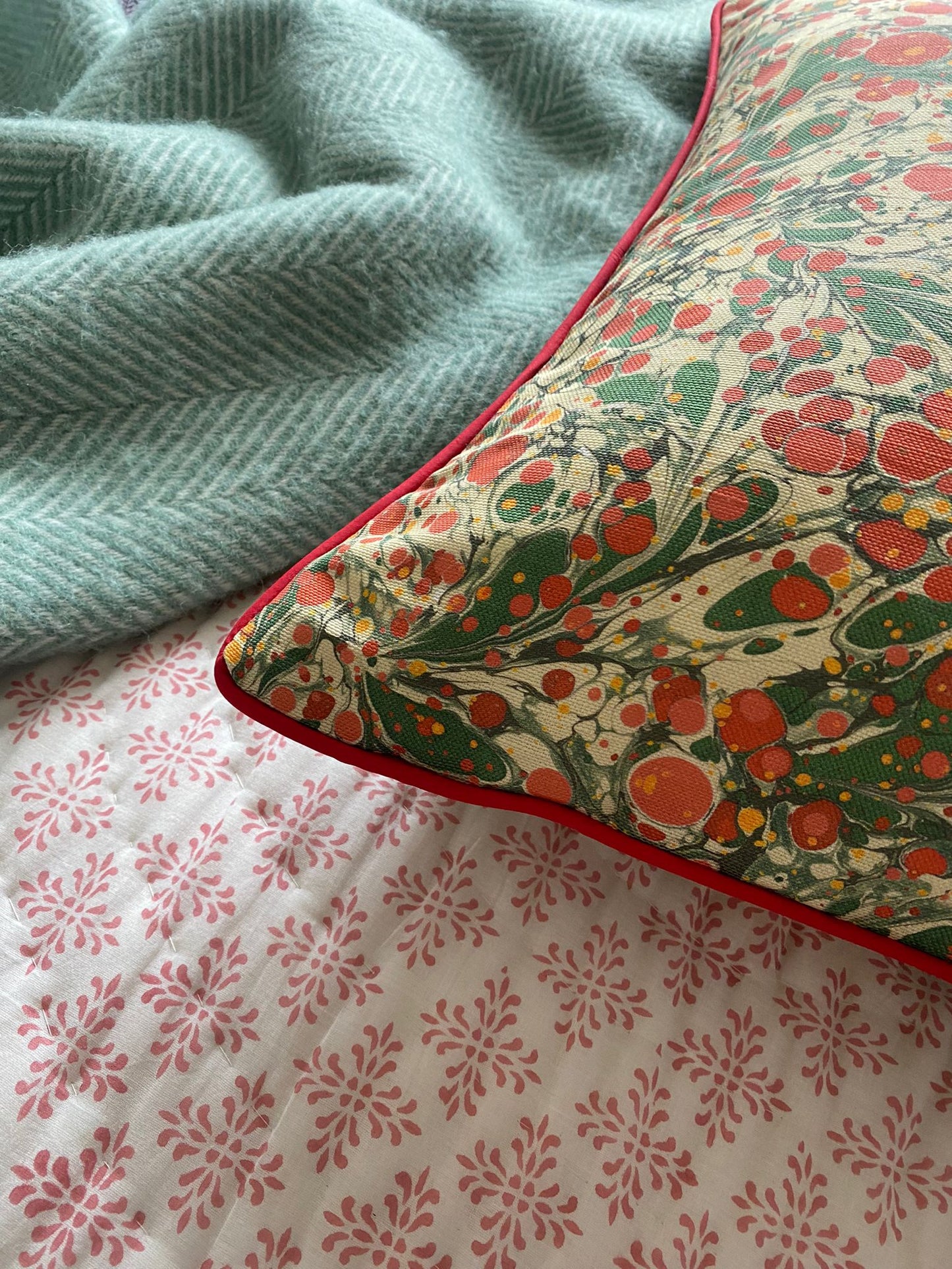 Linen Marbled Cushion - Juniper Jewel