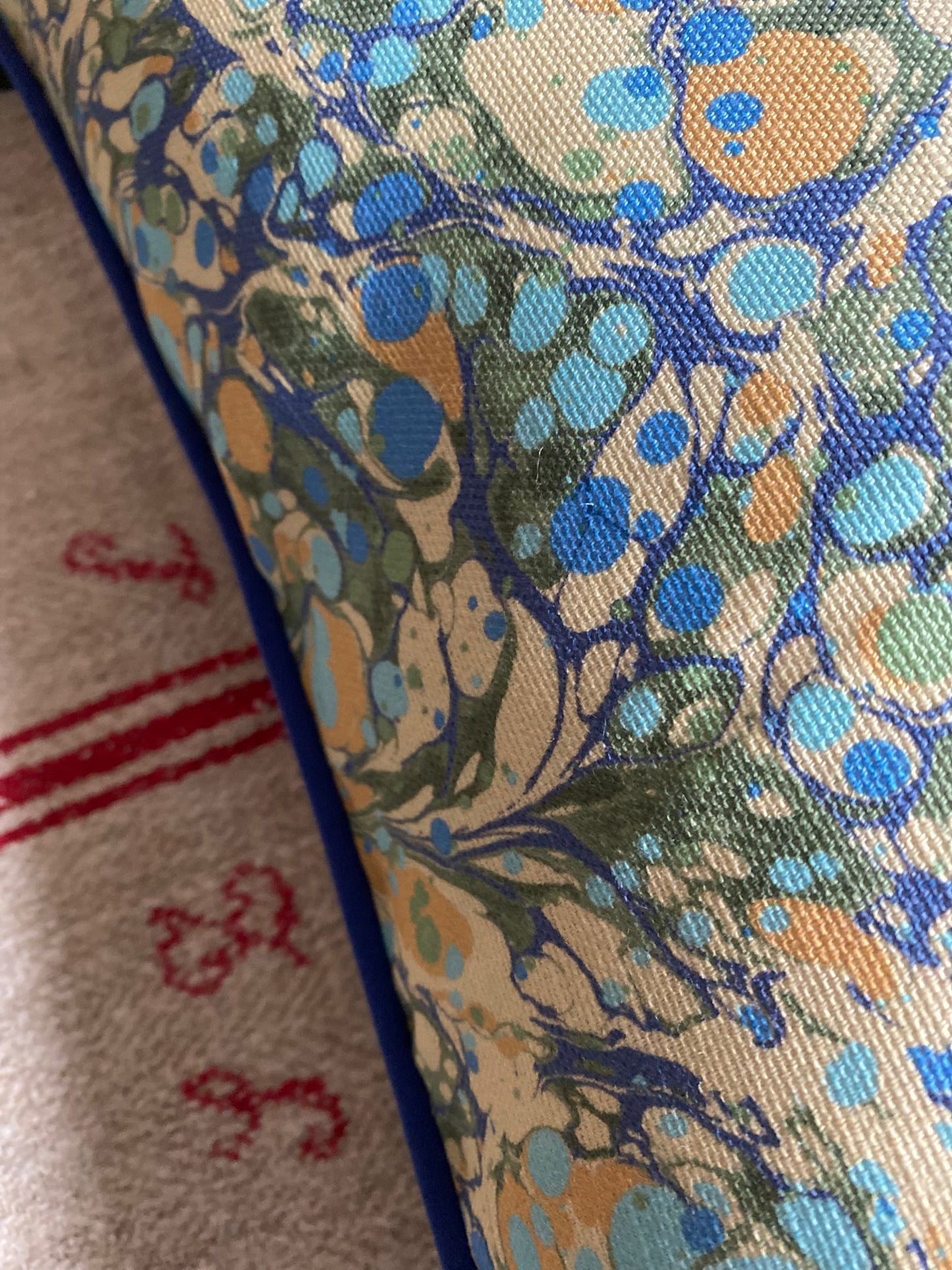In Stock: Linen Marbled Cushion - Juniper Neptune & Ditzy Blue Daze
