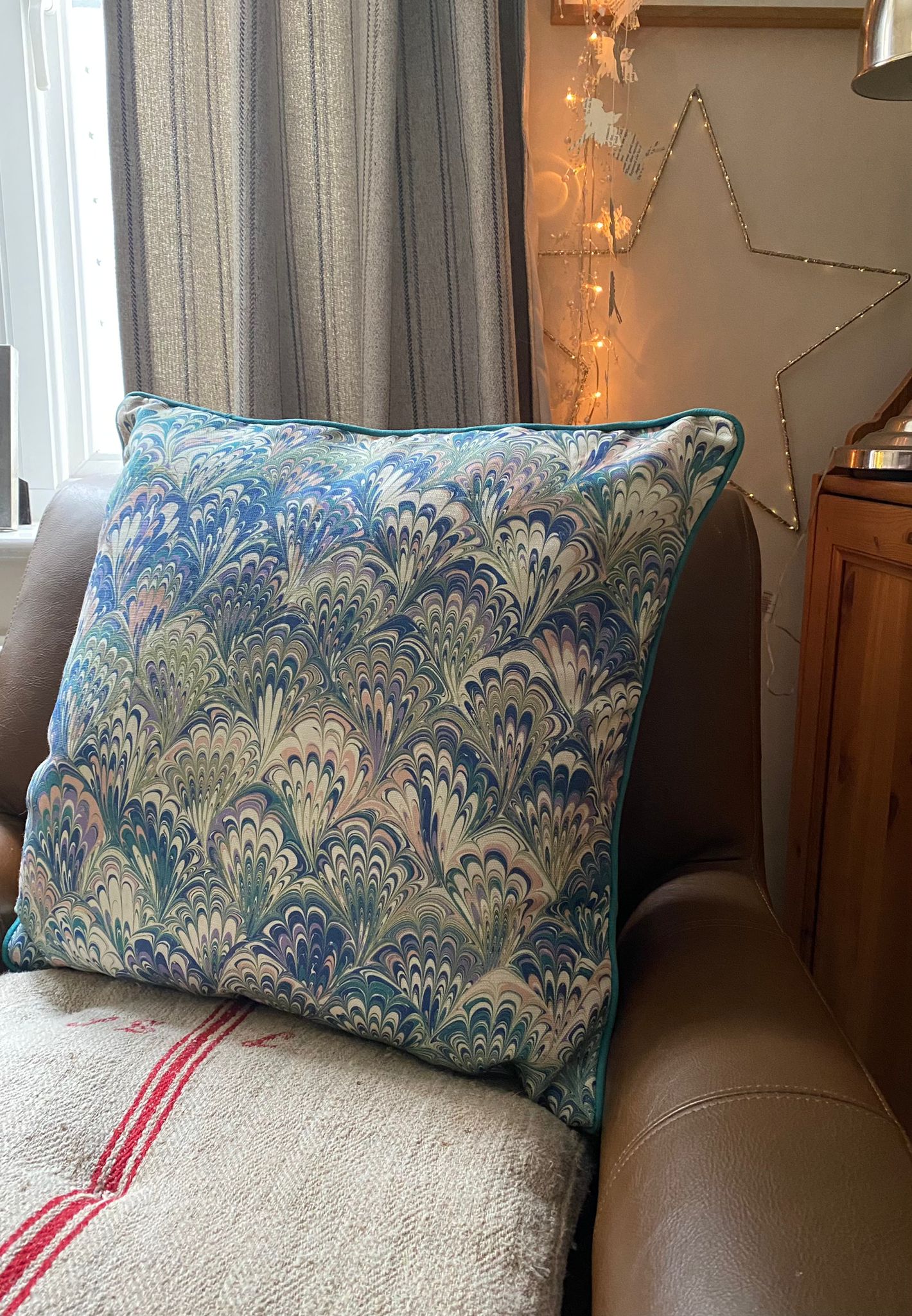 Linen Marbled Cushion - Serpentine Spring & Ditzy Eglantine