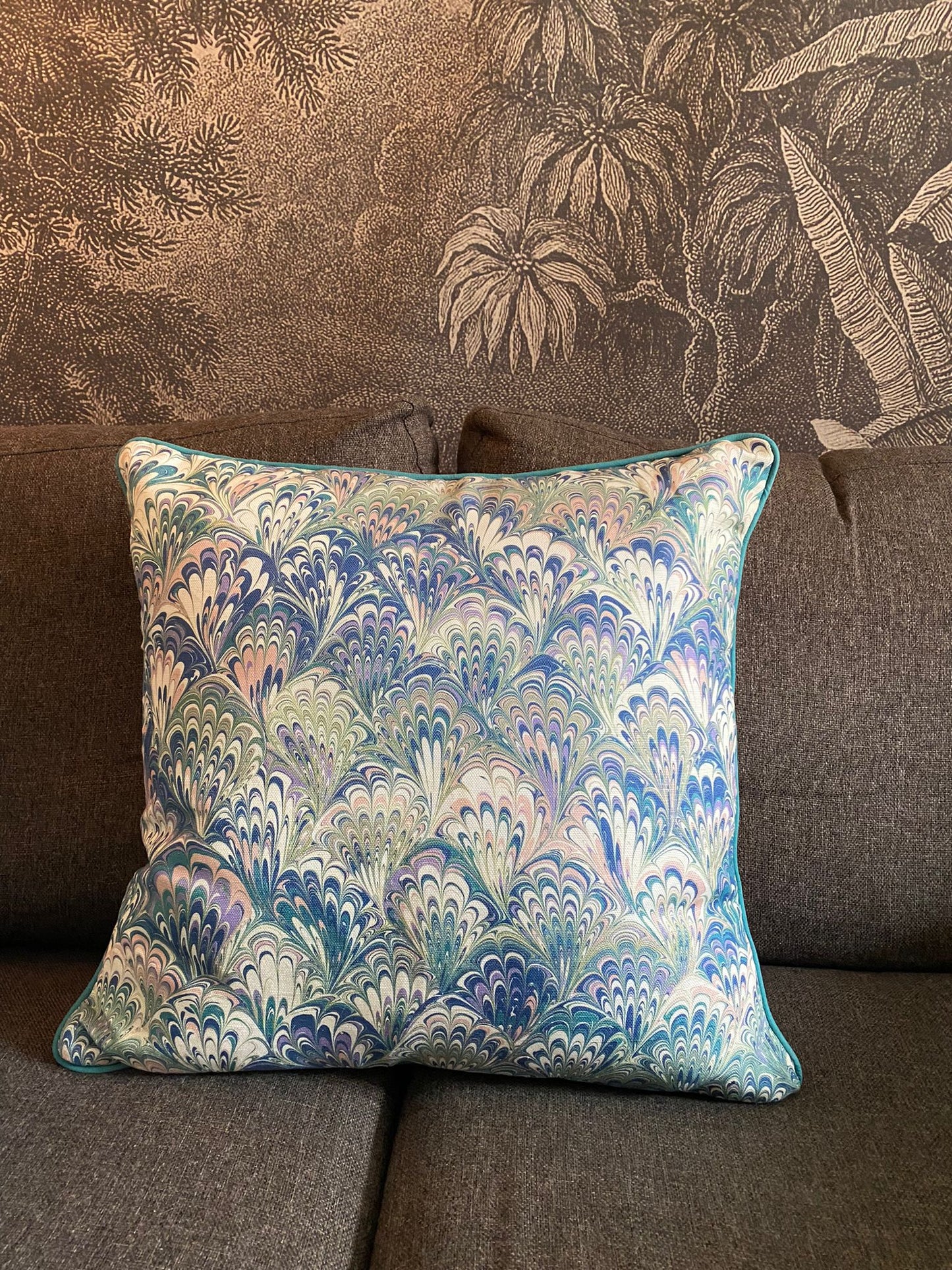 Linen Marbled Cushion - Serpentine Spring & Ditzy Eglantine
