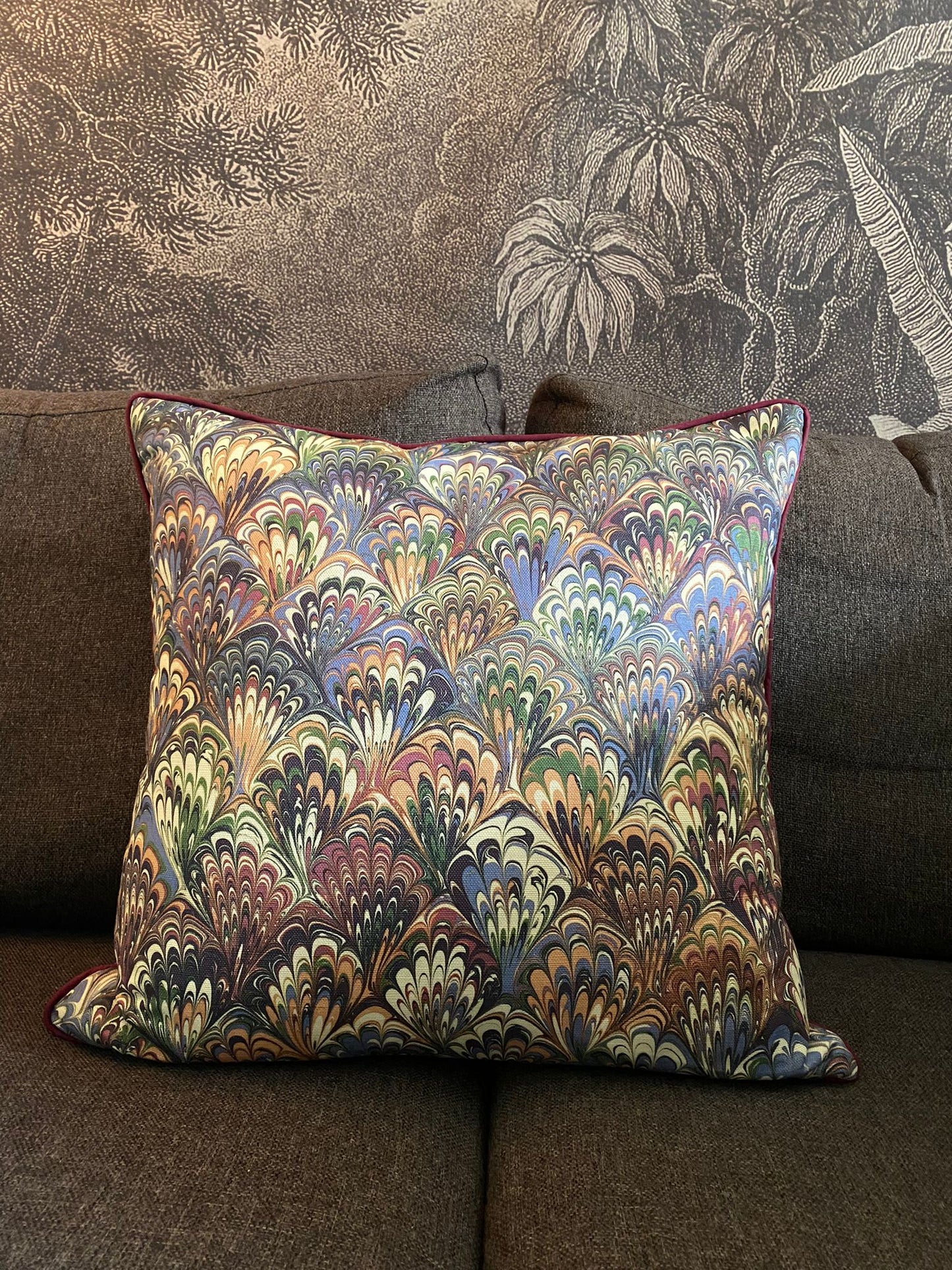 Linen Marbled Cushion - Serpentine Summer & Ditzy Blue Daze