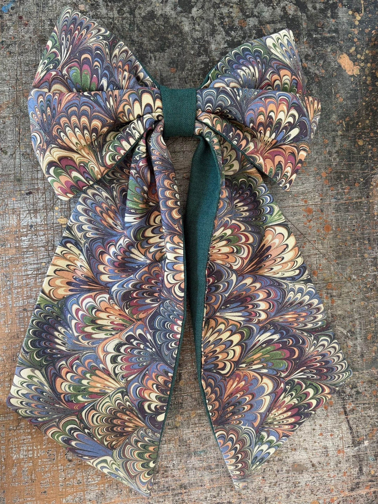 Linen Statement Marbled Bow - Serpentine 'Summer'